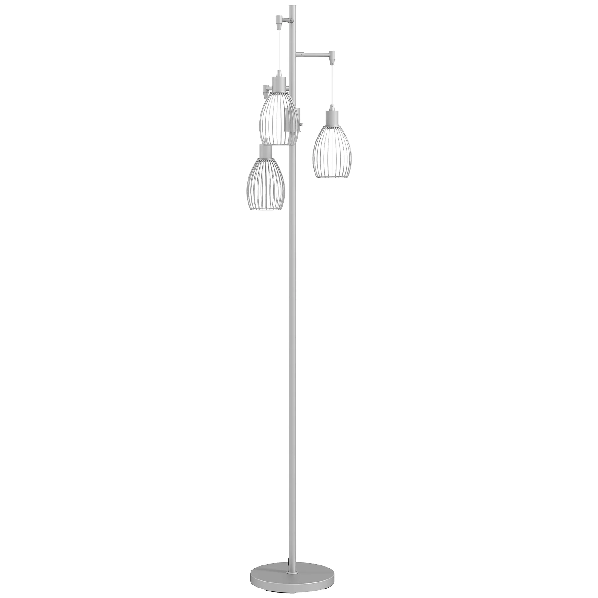 Industrial Floor Lamp with 3 Hanging Wire Lampshades, Silver - Image 12