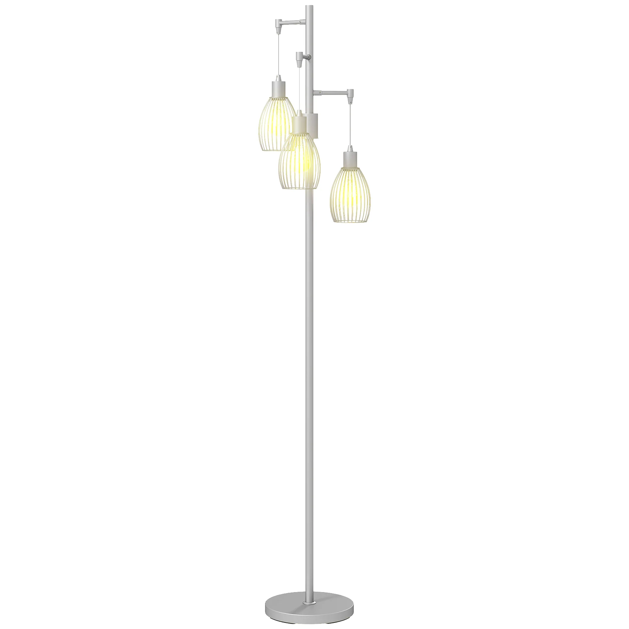 Industrial Floor Lamp with 3 Hanging Wire Lampshades, Silver - Image 2