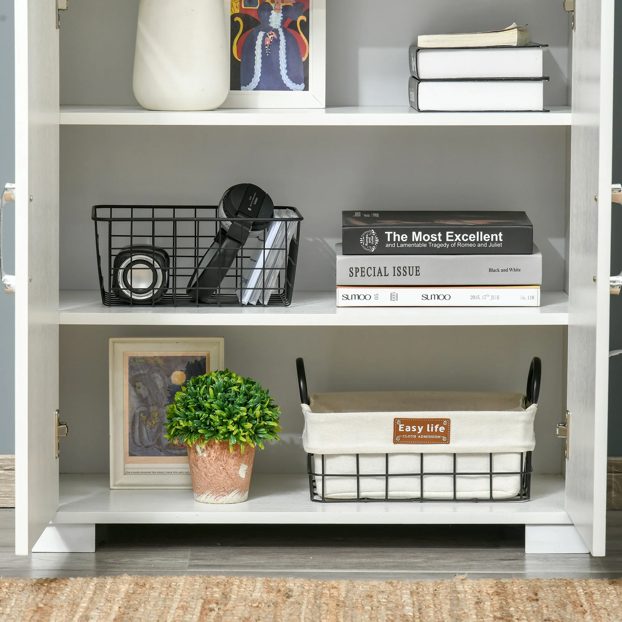 Industrial Kitchen Pantry Cabinet with 4 Doors and Storage Shelves, White - Image 10