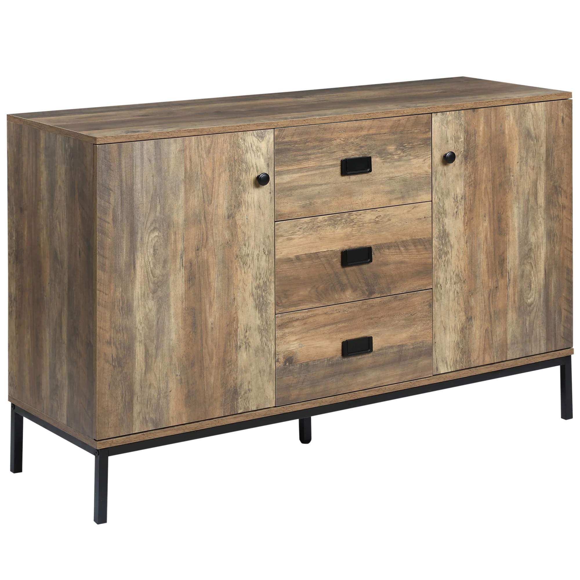 Industrial Sideboard with 2 Cupboards & 3 Drawers, Distressed Brown