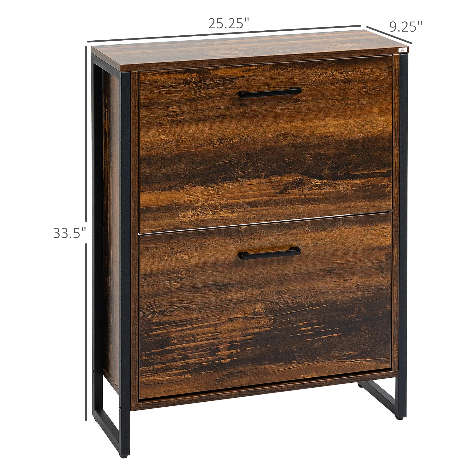 Industrial Shoe Cabinet with 2 Flip Drawers Freestanding Storage for 12 Pairs Rustic Brown - Image 5