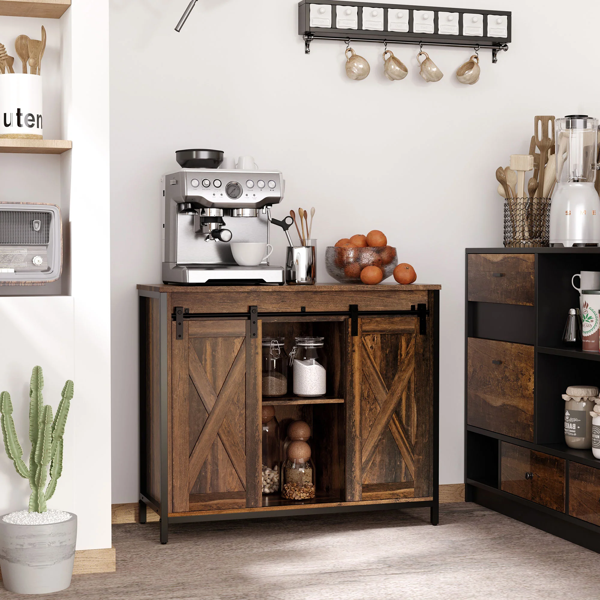 Industrial Sideboard Buffet Cabinet Coffee Bar Cabinet Rustic Brown - Image 3