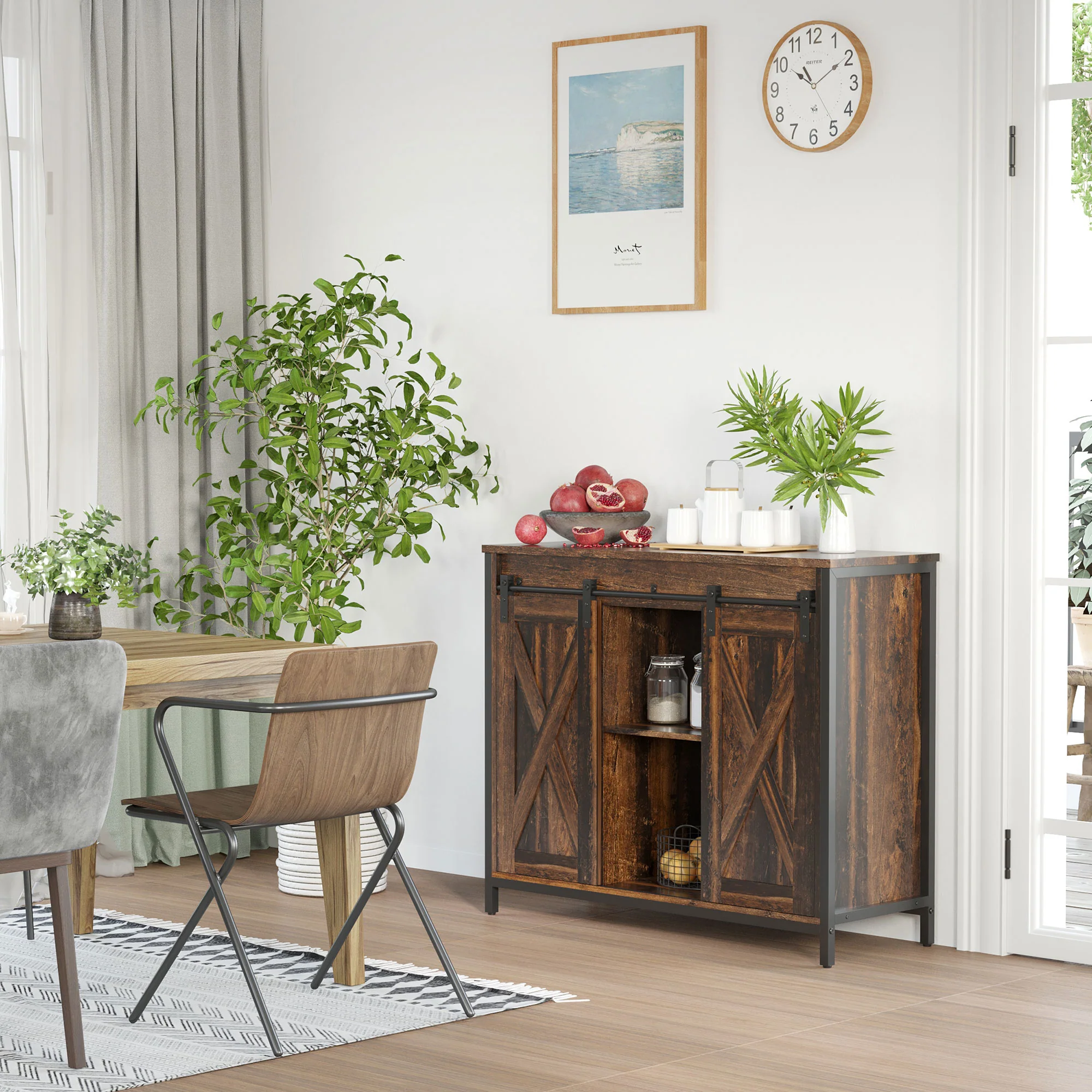 Industrial Sideboard Buffet Cabinet Coffee Bar Cabinet Rustic Brown - Image 4