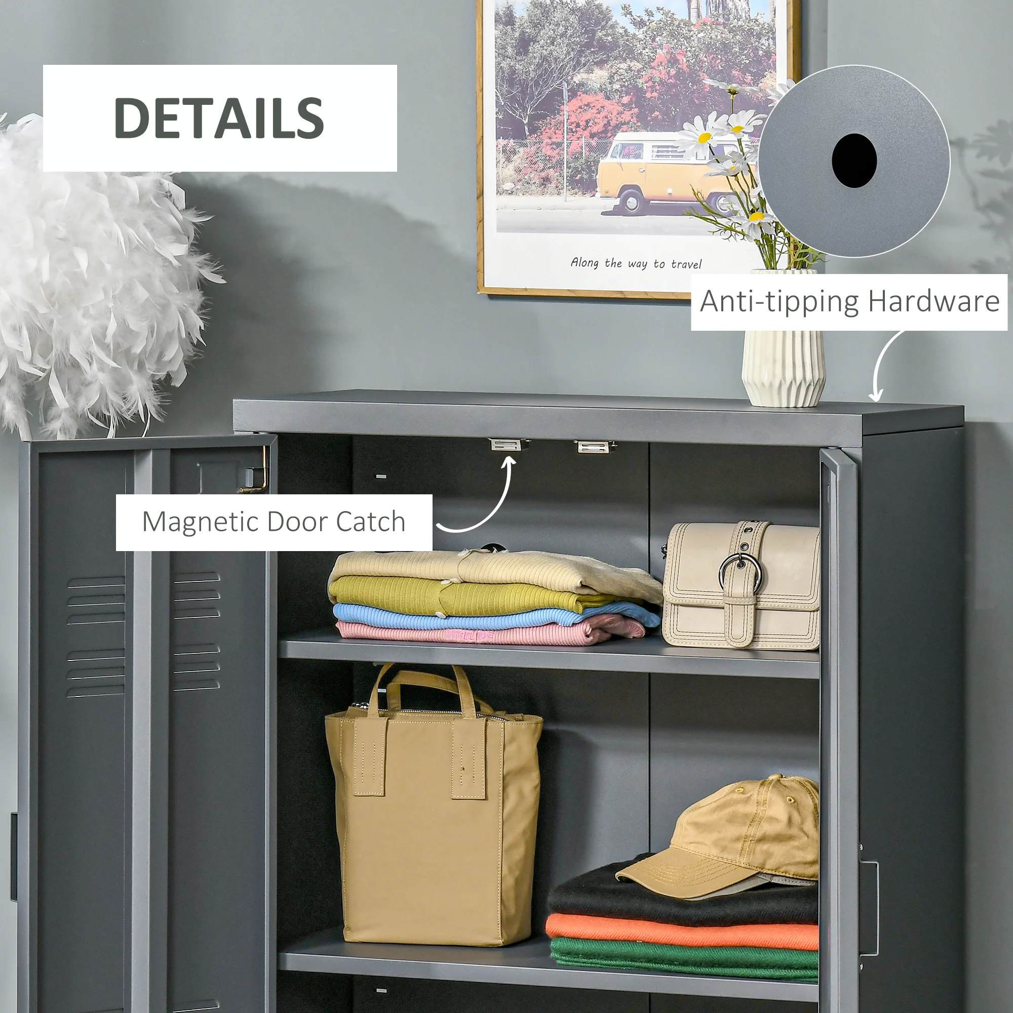 Industrial Steel Garage Storage Cabinet w/ Double Doors & Adjustable Shelves, Grey - Image 8