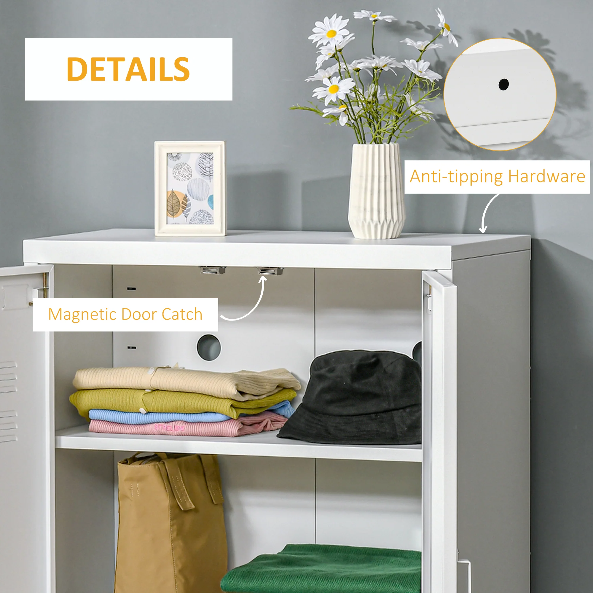 Industrial Steel Garage Storage Cabinet w/ Double Doors & Adjustable Shelves, White - Image 8