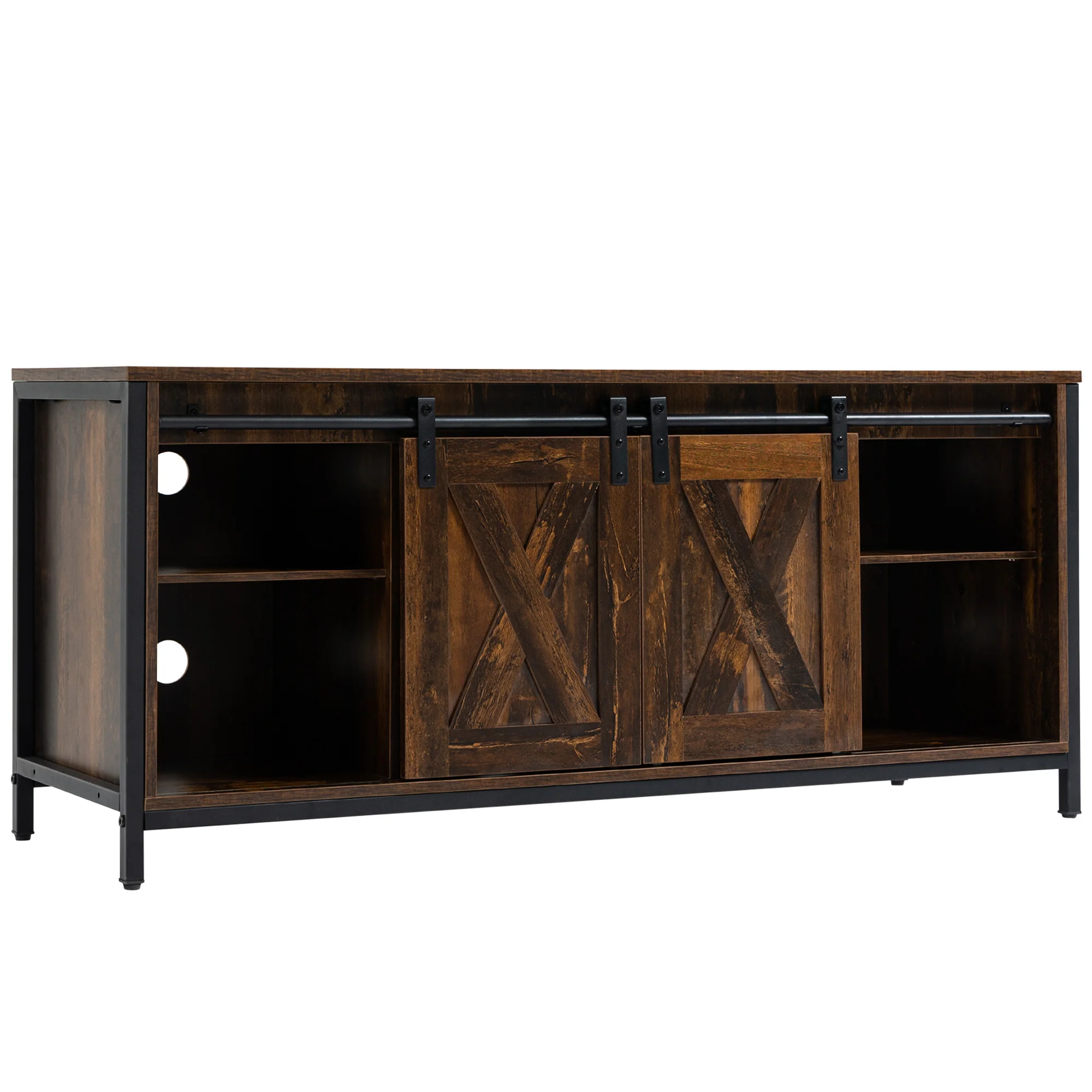 Industrial TV Stand for up to 60" TV with Sliding Barn Doors, Brown