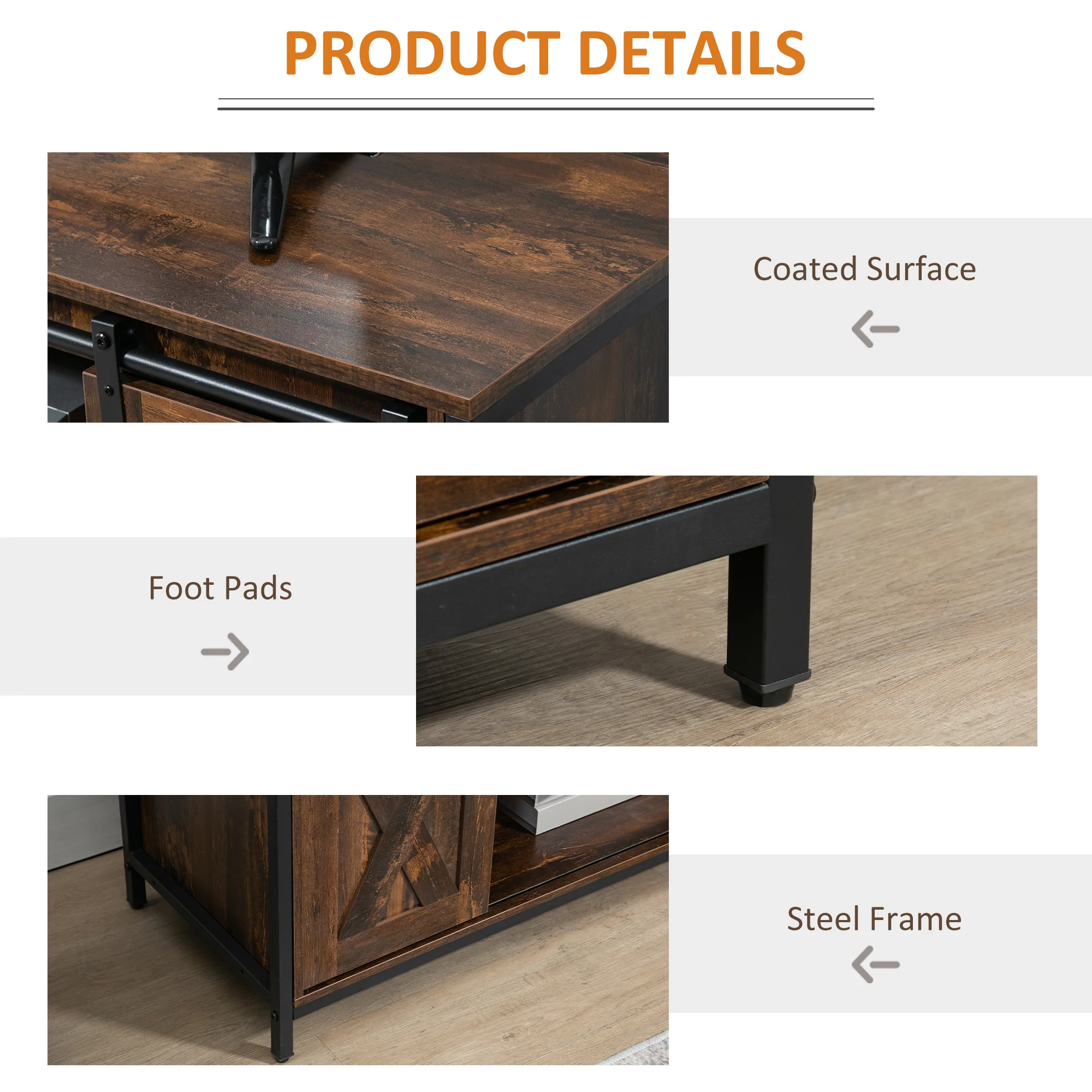 Industrial TV Stand for up to 60" TV with Sliding Barn Doors, Brown - Image 10