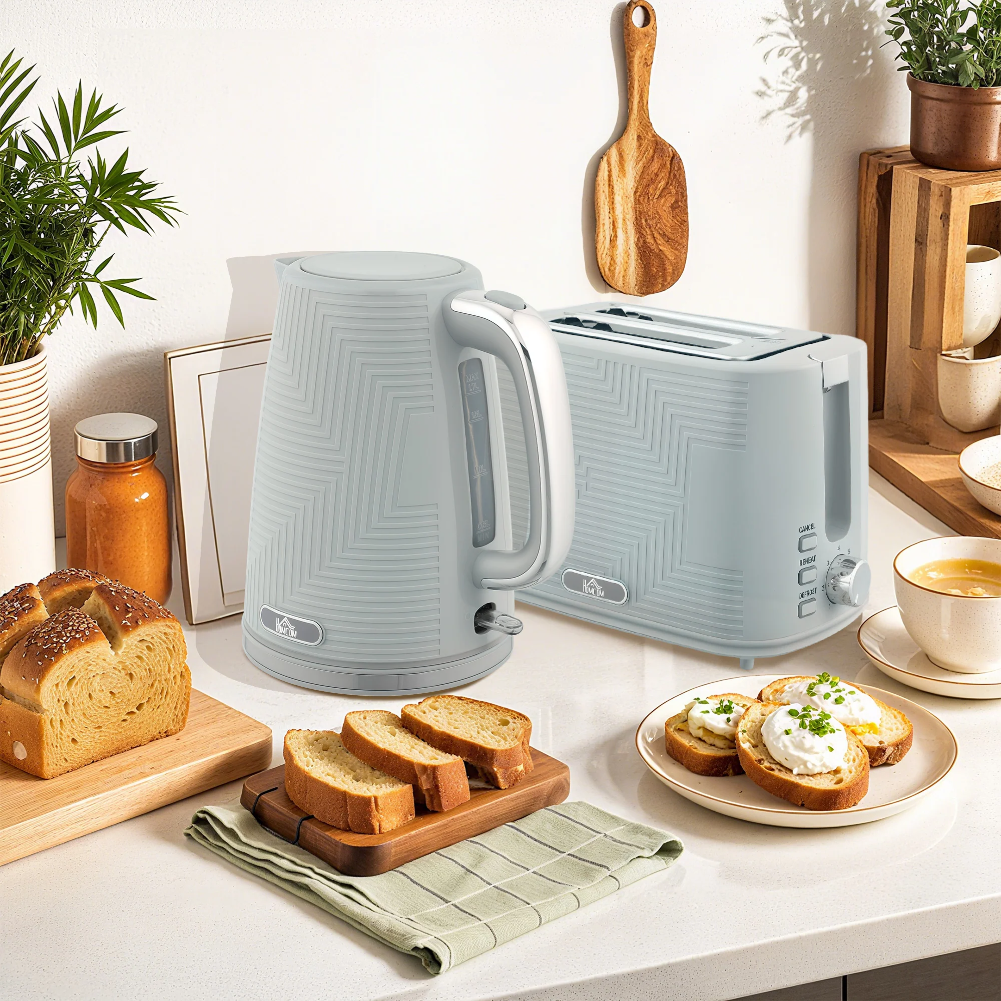 Kettle and Toaster Set, 1.7L 3000W Rapid Boil Jug Kettle with Otter Thermostat, Limescale Filter, 2 Slice Toaster with 7 Browning Controls, Crumb Tray, Grey - Image 11
