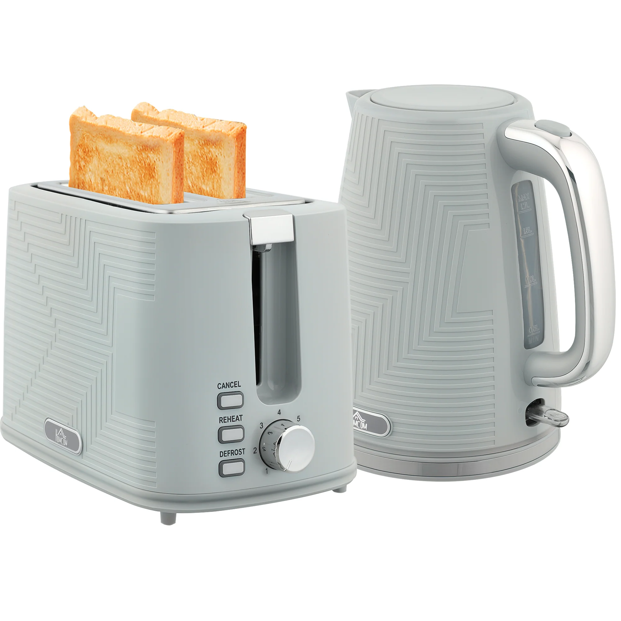 Kettle and Toaster Set, 1.7L 3000W Rapid Boil Jug Kettle with Otter Thermostat, Limescale Filter, 2 Slice Toaster with 7 Browning Controls, Crumb Tray, Grey - Image 2