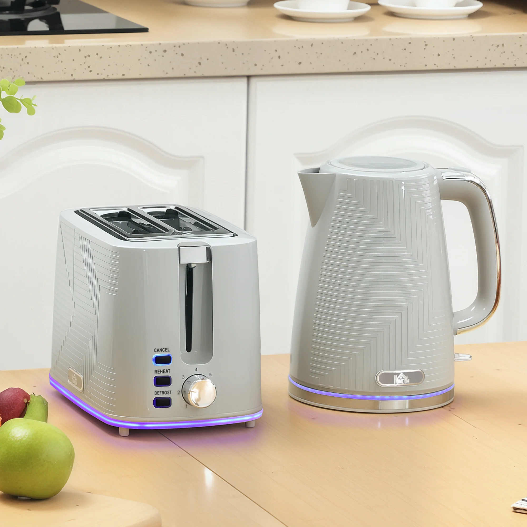 Kettle and Toaster Set, 1.7L 3000W Rapid Boil Jug Kettle with Otter Thermostat, Limescale Filter, 2 Slice Toaster with 7 Browning Controls, Crumb Tray, Grey - Image 3