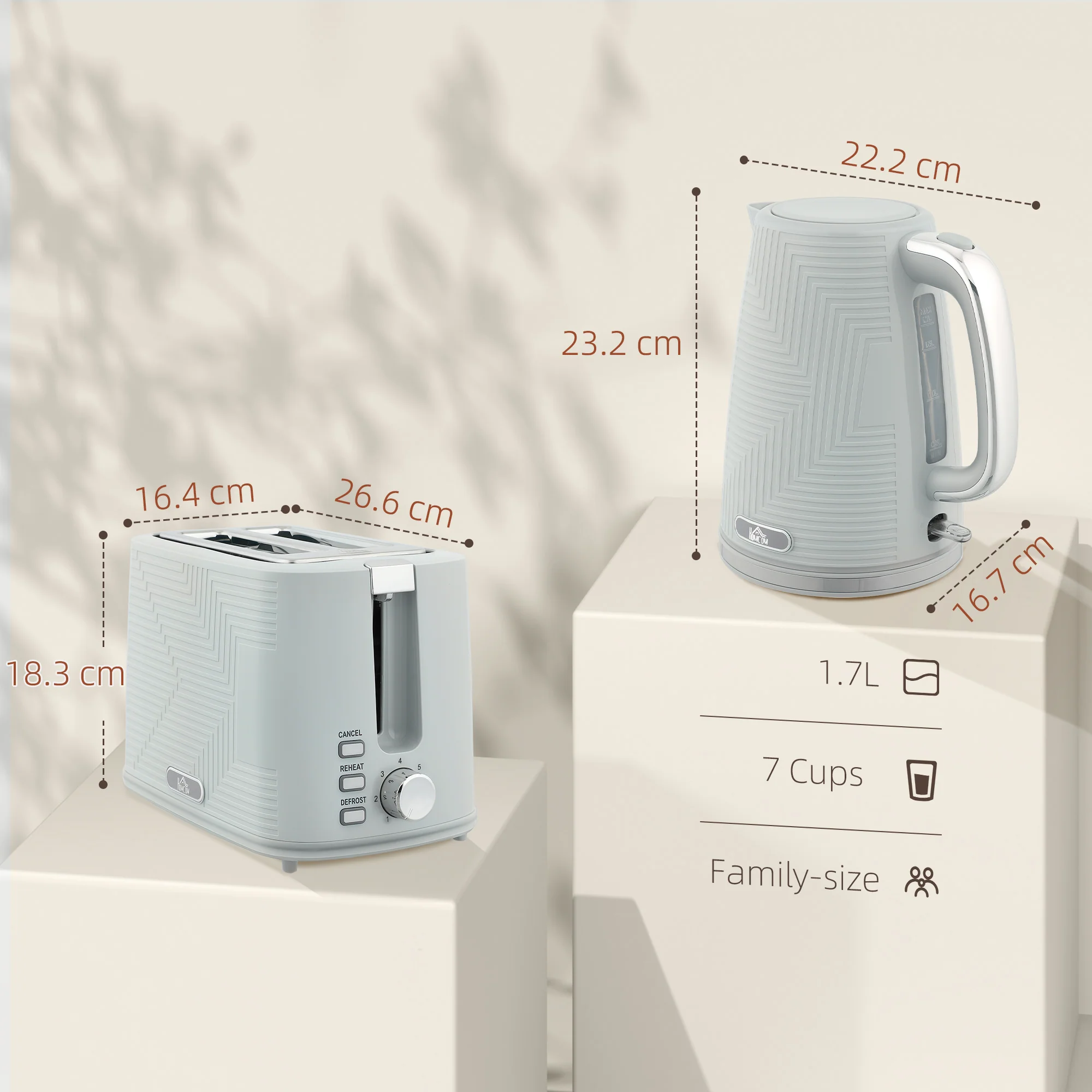 Kettle and Toaster Set, 1.7L 3000W Rapid Boil Jug Kettle with Otter Thermostat, Limescale Filter, 2 Slice Toaster with 7 Browning Controls, Crumb Tray, Grey - Image 5