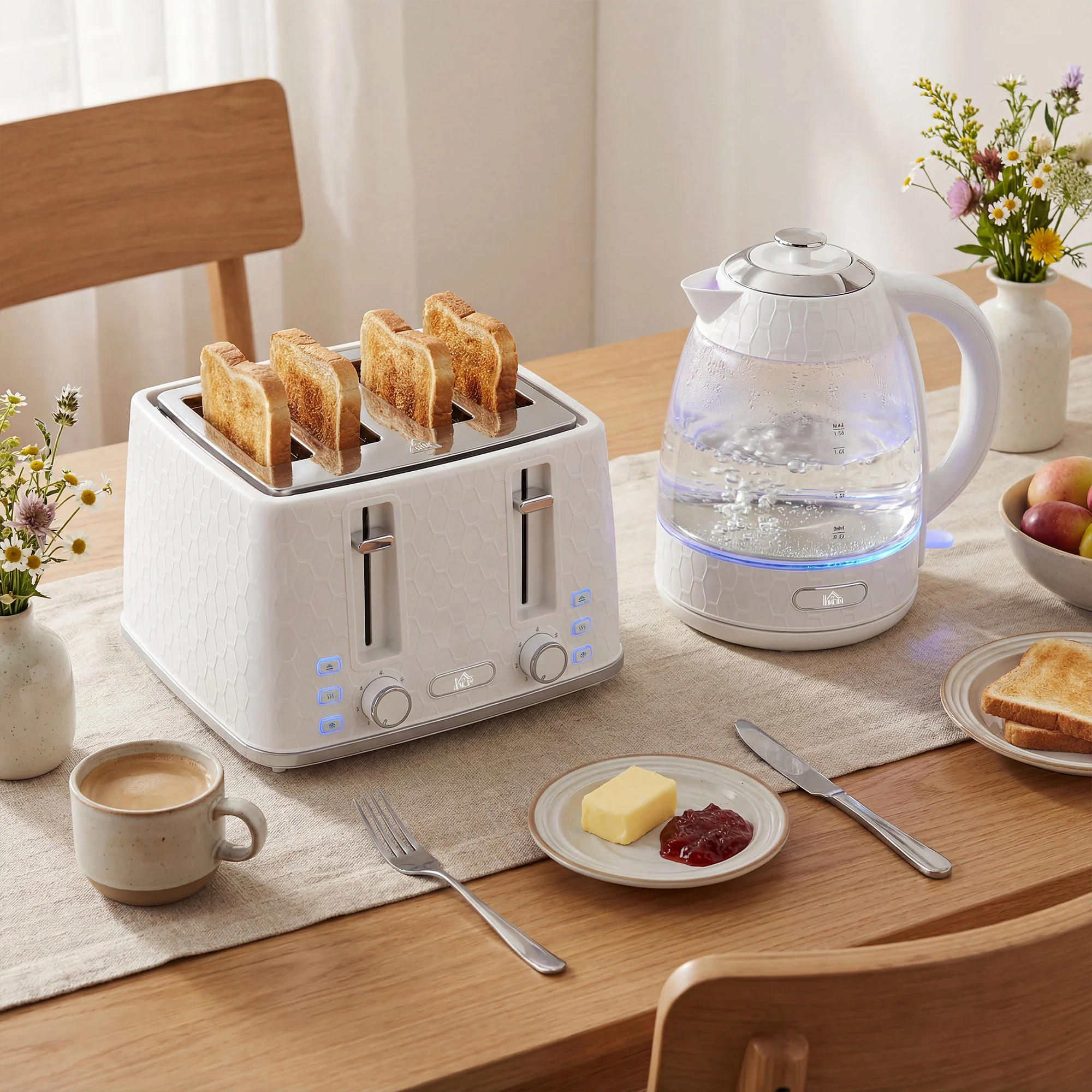 Dual-Speed Breakfast Combo: 4-Slice Toaster & 1.7L Quick-Boil Kettle, Cream White - Image 3