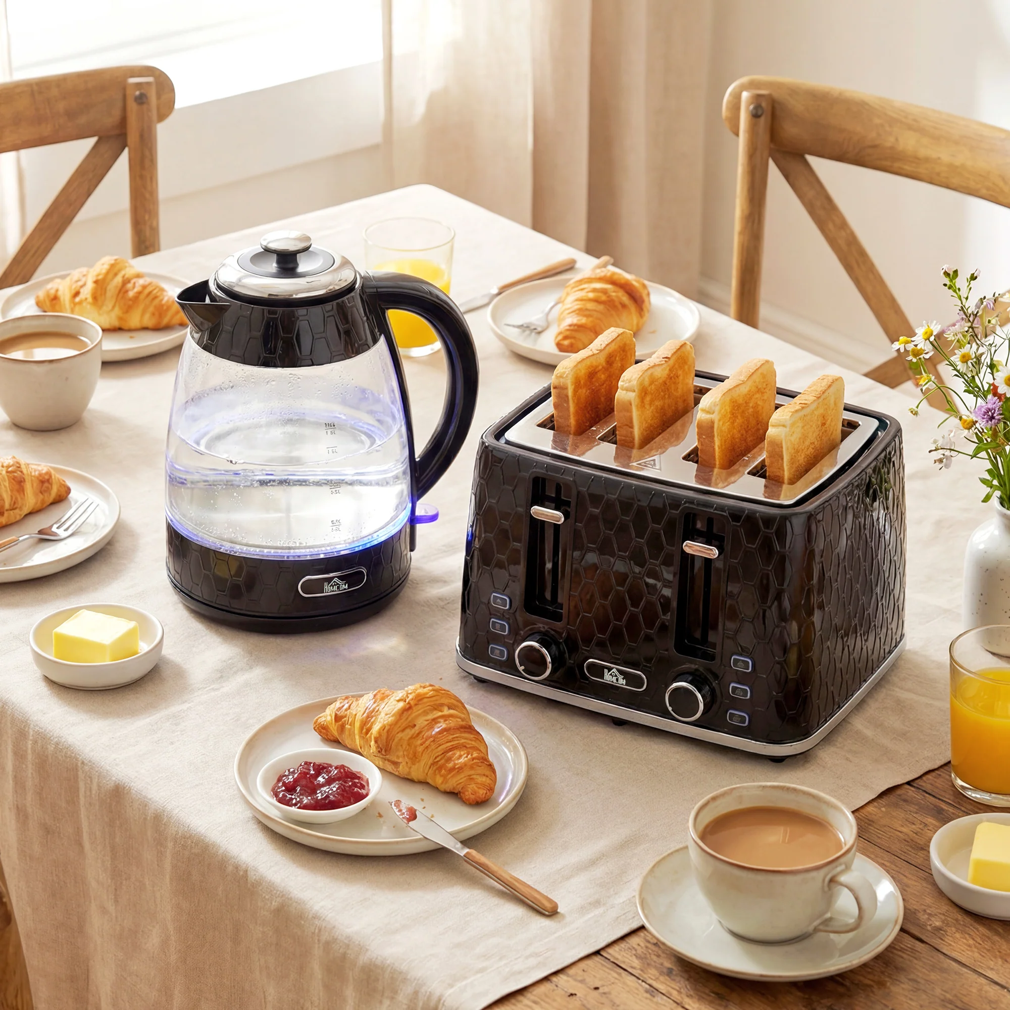Dual-Speed Breakfast Combo: 4-Slice Toaster & 1.7L Quick-Boil Kettle, Black - Image 3