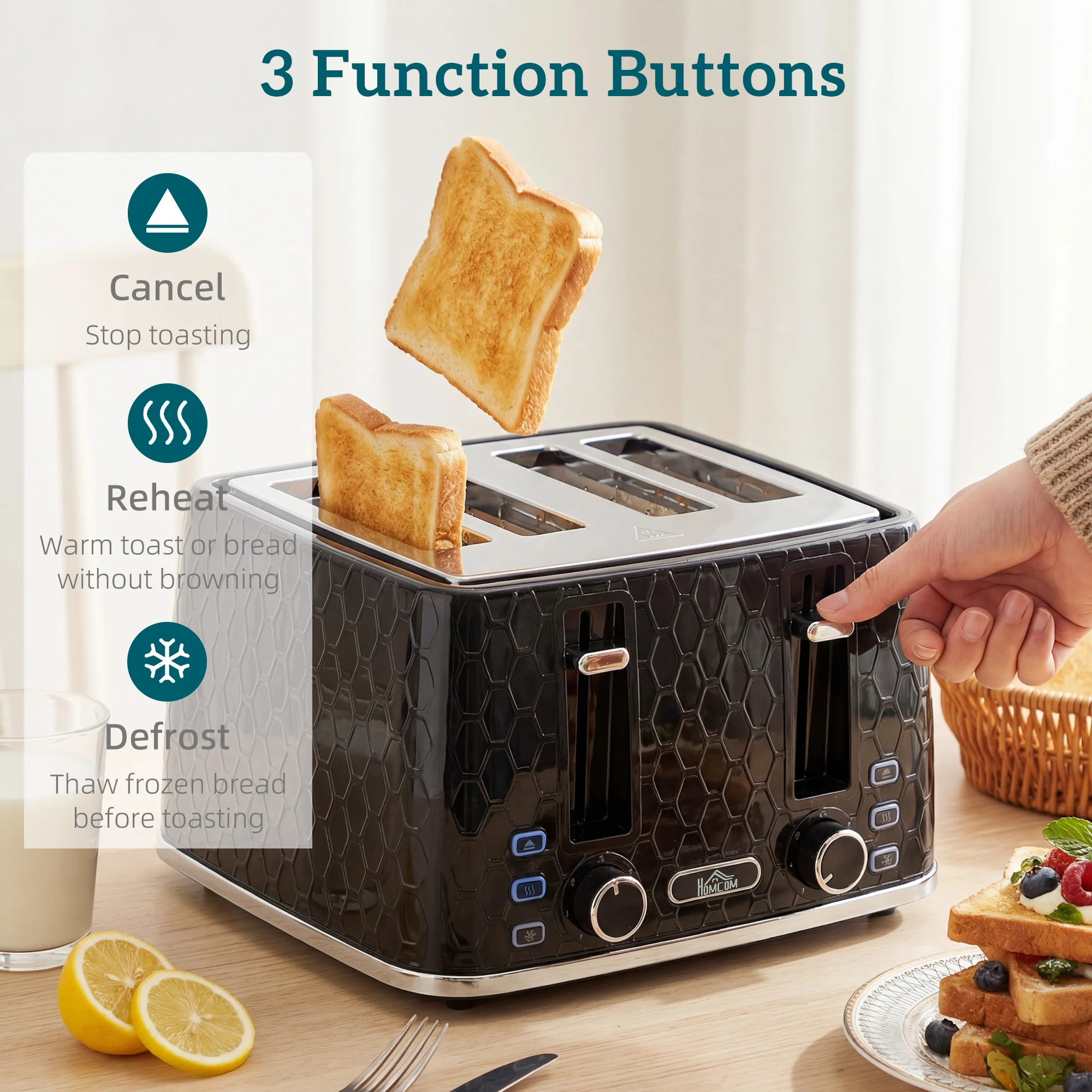 Dual-Speed Breakfast Combo: 4-Slice Toaster & 1.7L Quick-Boil Kettle, Black - Image 9