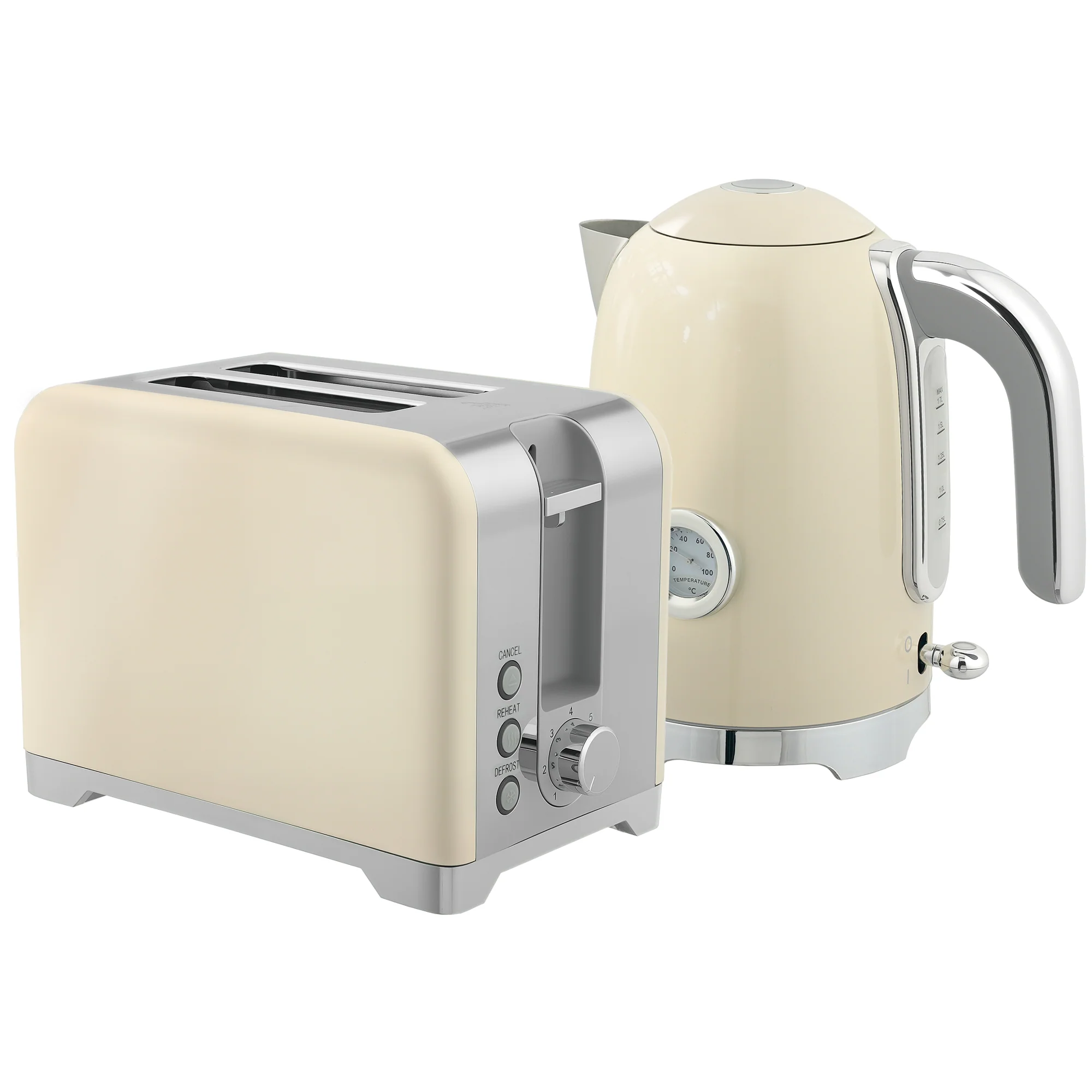 Kettle and Toaster Set with Temperature Gauge, 1.7L 3000W Rapid Boil Jug Kettle with Otter Thermostat, Limescale Filter, 2 Slice Toaster with 7 Browning Controls, Crumb Tray, Cream - Image 12