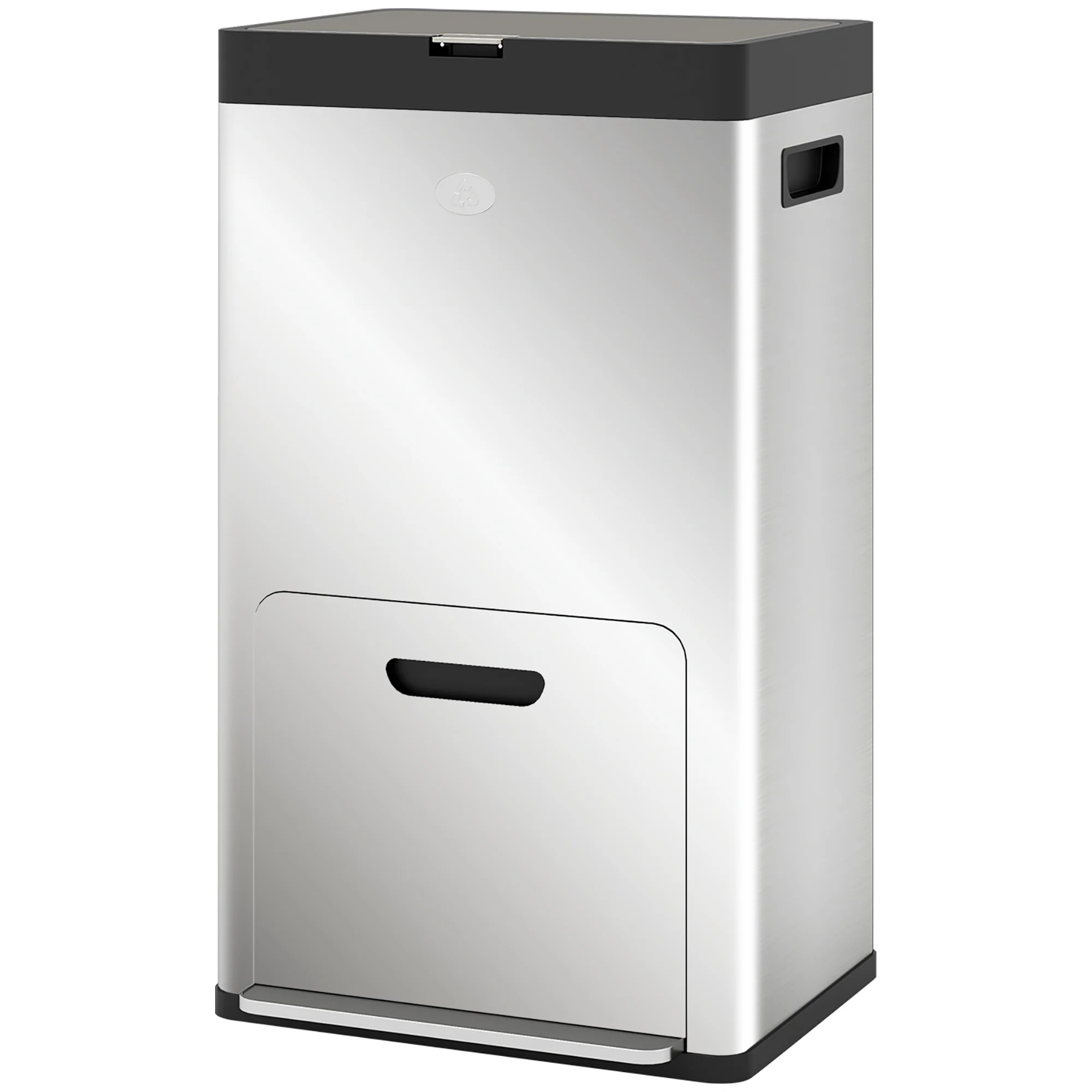 Kitchen Bin, Stainless Steel 3 Compartment Bin with Wheels, Fingerprint-Proof, Silver Tone - Image 2