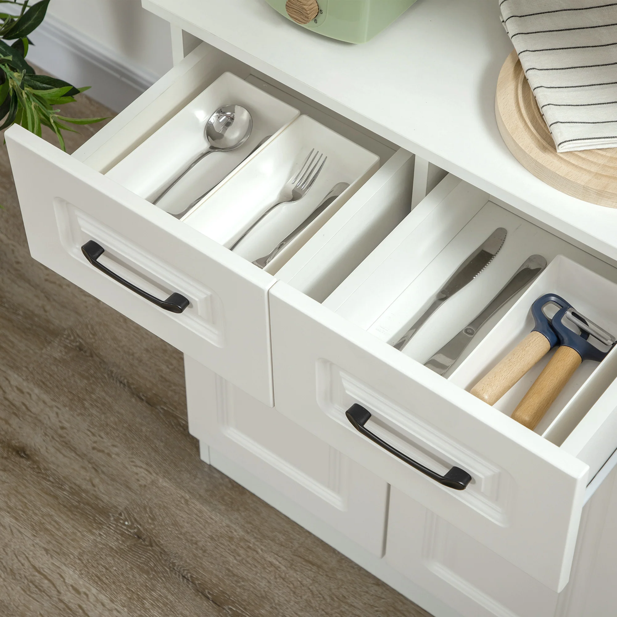 Kitchen Cupboard, Freestanding Storage Cabinet with 2 Adjustable Shelves, 2 Drawers and Open Counter for Living Room, Dining Room, 168cm, White - Image 10