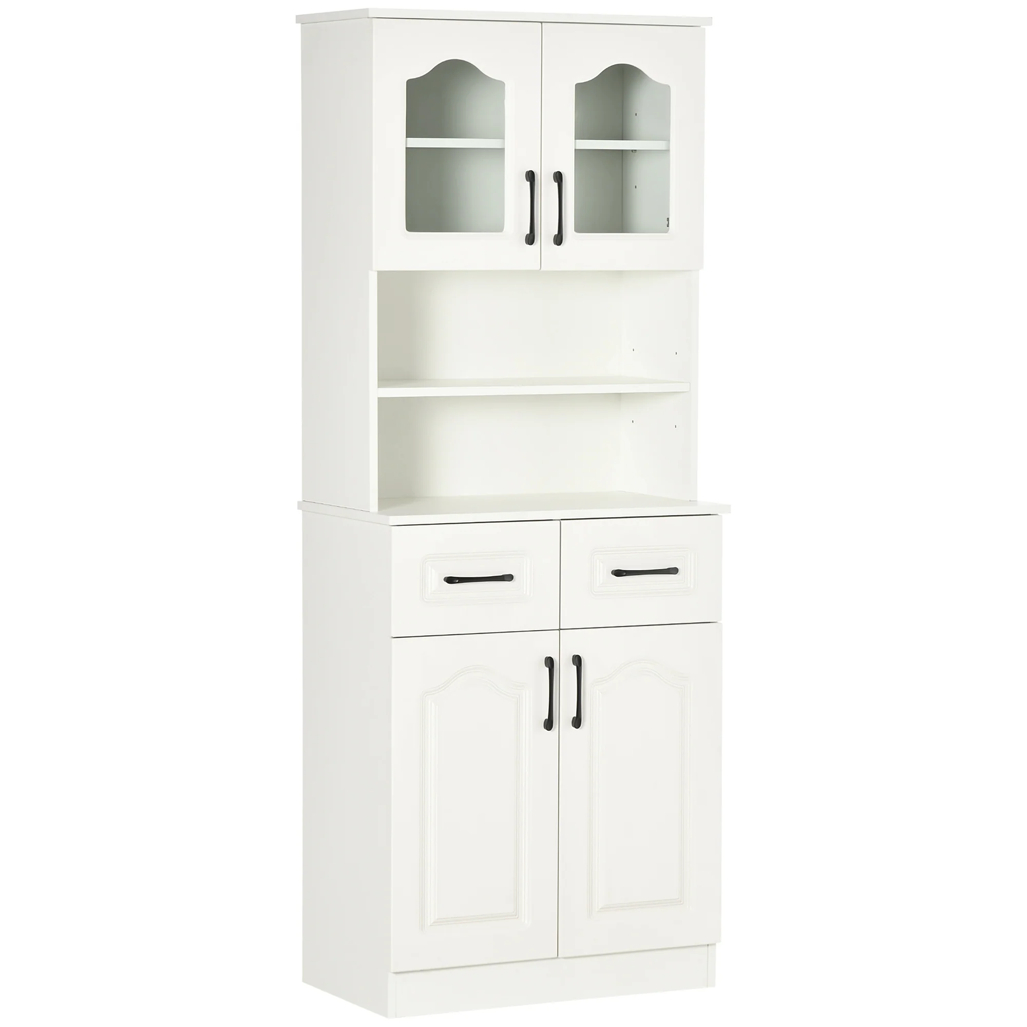 Kitchen Cupboard, Freestanding Storage Cabinet with 2 Adjustable Shelves, 2 Drawers and Open Counter for Living Room, Dining Room, 168cm, White - Image 12
