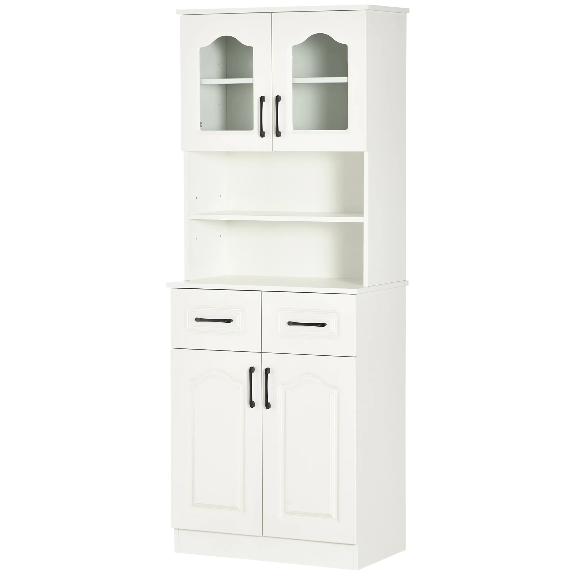 Kitchen Cupboard, Freestanding Storage Cabinet with 2 Adjustable Shelves, 2 Drawers and Open Counter for Living Room, Dining Room, 168cm, White - Image 2