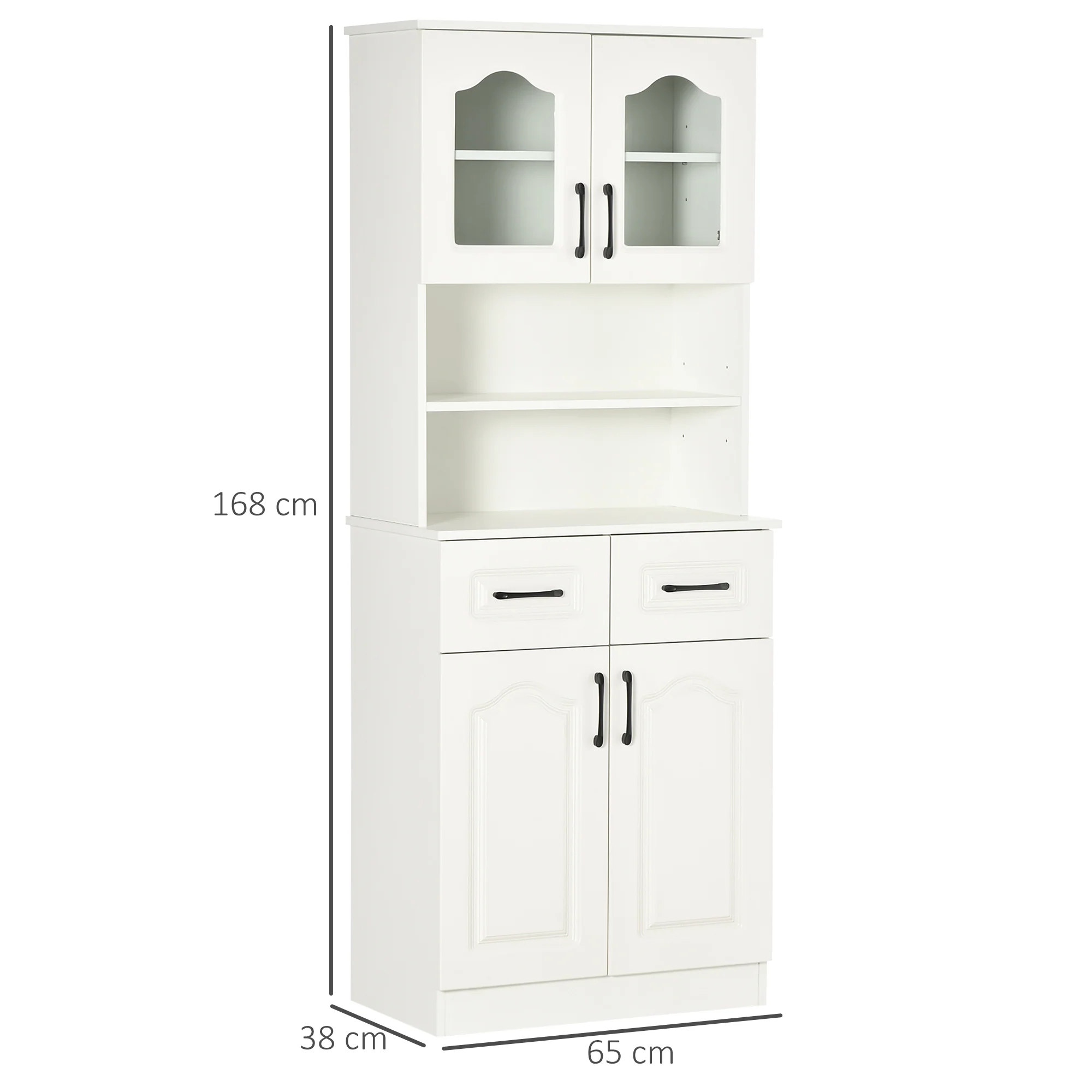Kitchen Cupboard, Freestanding Storage Cabinet with 2 Adjustable Shelves, 2 Drawers and Open Counter for Living Room, Dining Room, 168cm, White - Image 5