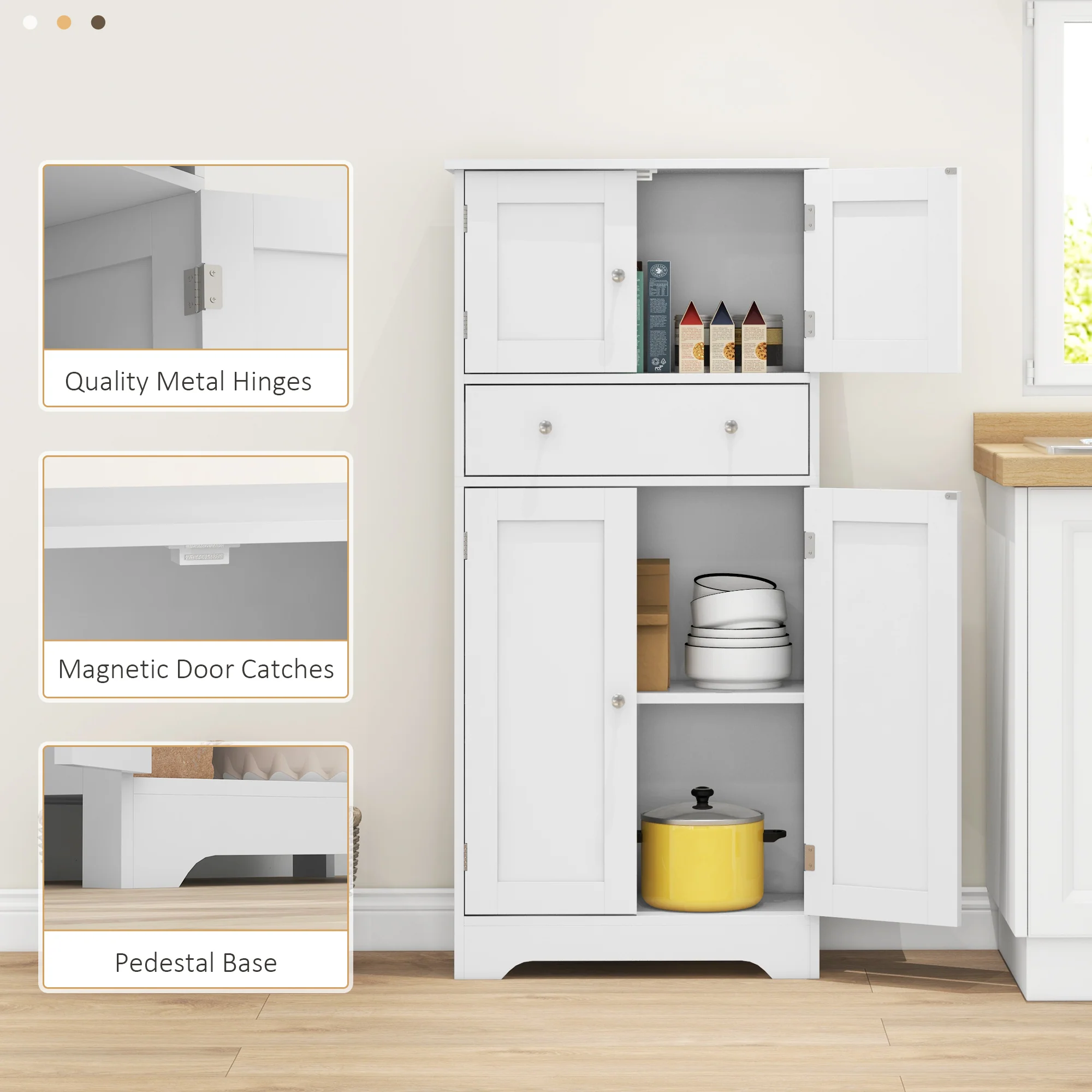 Modern Freestanding Kitchen Storage Cabinet with Drawer and Adjustable Shelf, White - Image 10