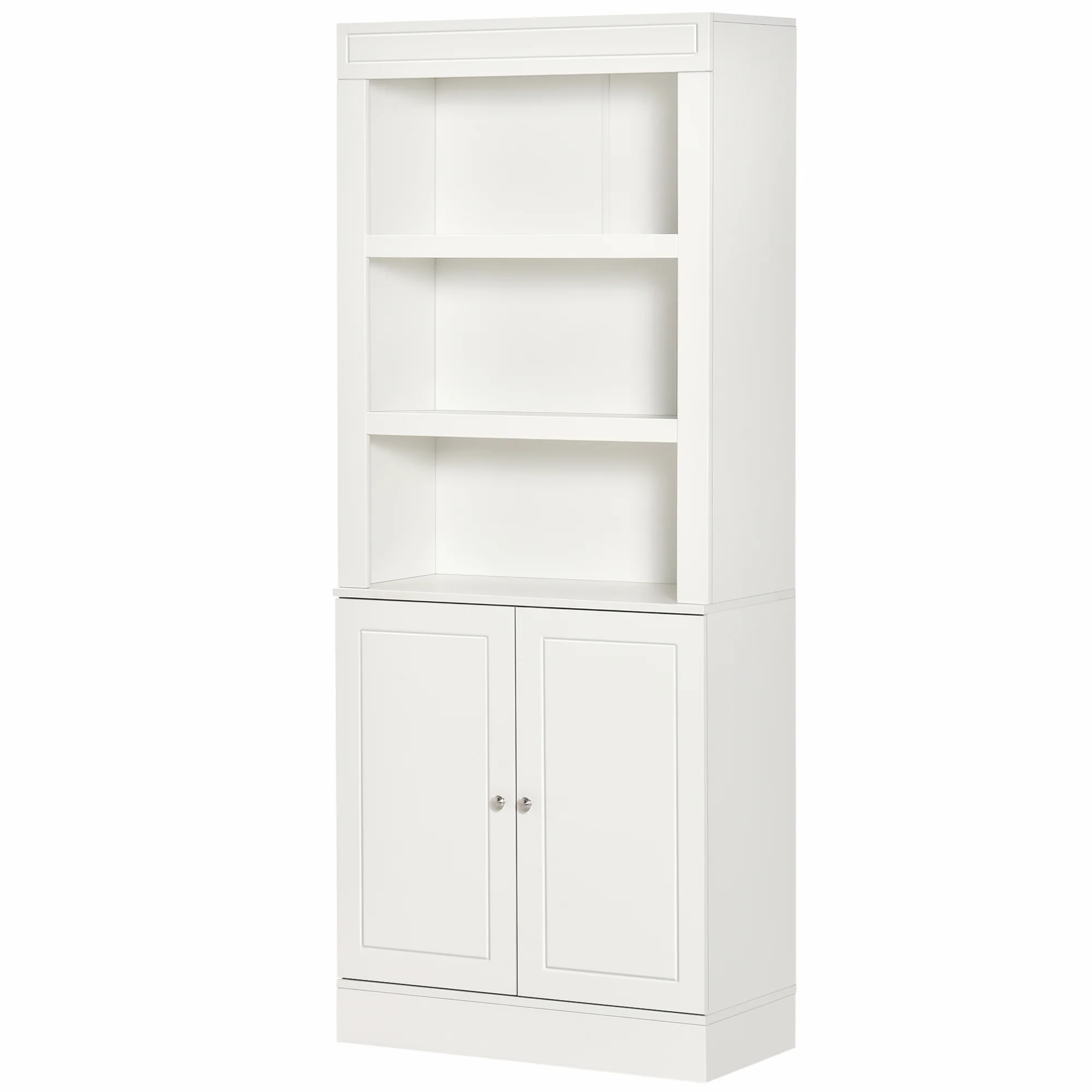 Kitchen Cupboard with 6-tier Shelving, Freestanding Storage Cabinet Sideboard, Pantry Cupboard with 3 Open Compartments and Double-door Cabinet with Adjustable Shelves, White - Image 2