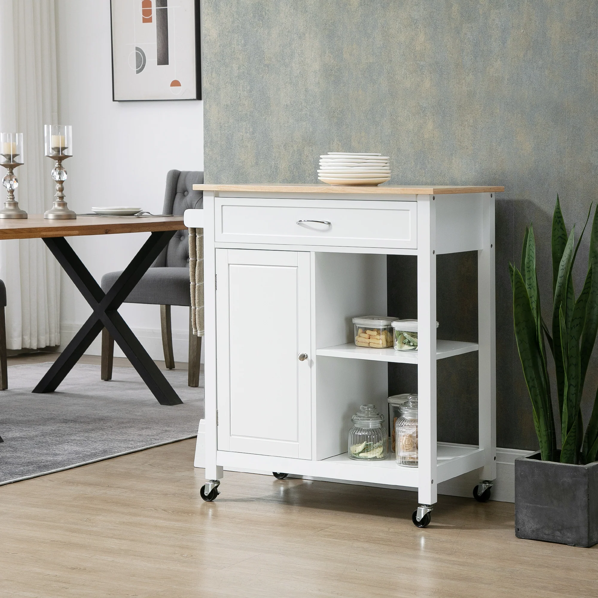 Kitchen Island Cart Rolling Kitchen Island 32.75" W x 17.75" D x 34.75" H White - Image 3