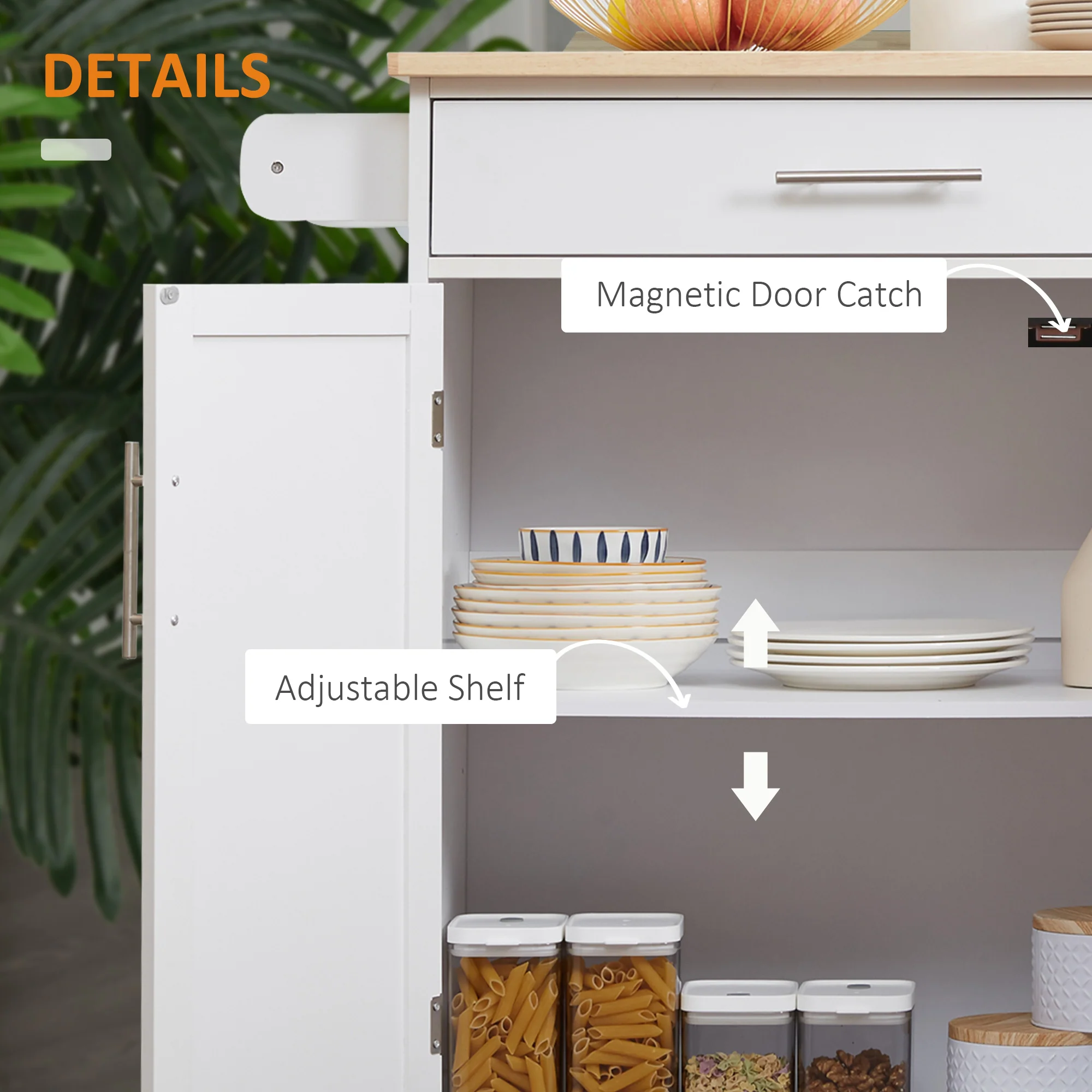 Kitchen Island Cart Rolling Trolley with Drawer Storage Cabinet & Towel Rack White - Image 9