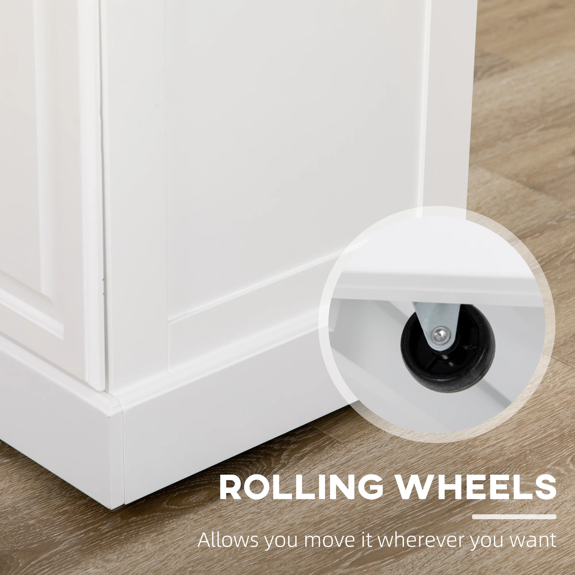 Rolling Kitchen Cart with Rubberwood Top and Storage Drawer, White - Image 8