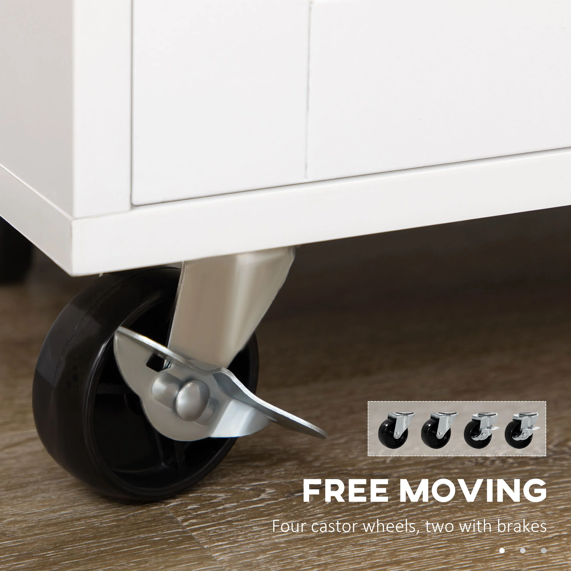 Rolling Kitchen Cart with Rubberwood Top and Spice Rack, White - Image 7