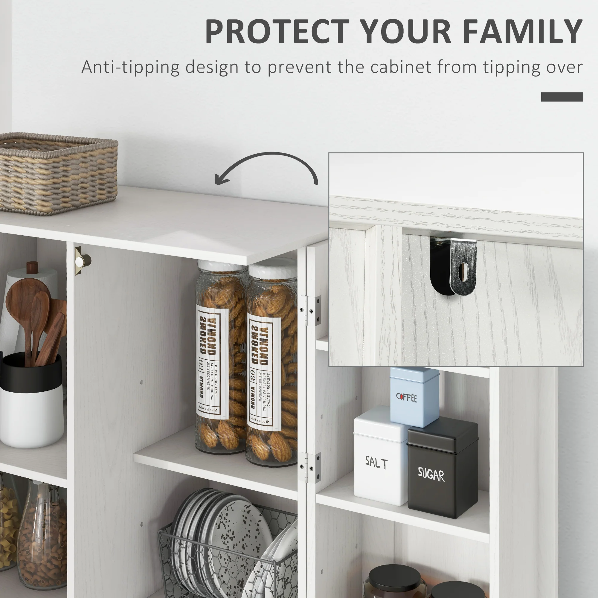 14-Tier Kitchen Pantry Storage Cabinet, Freestanding Cupboard for Dining Room, White - Image 8