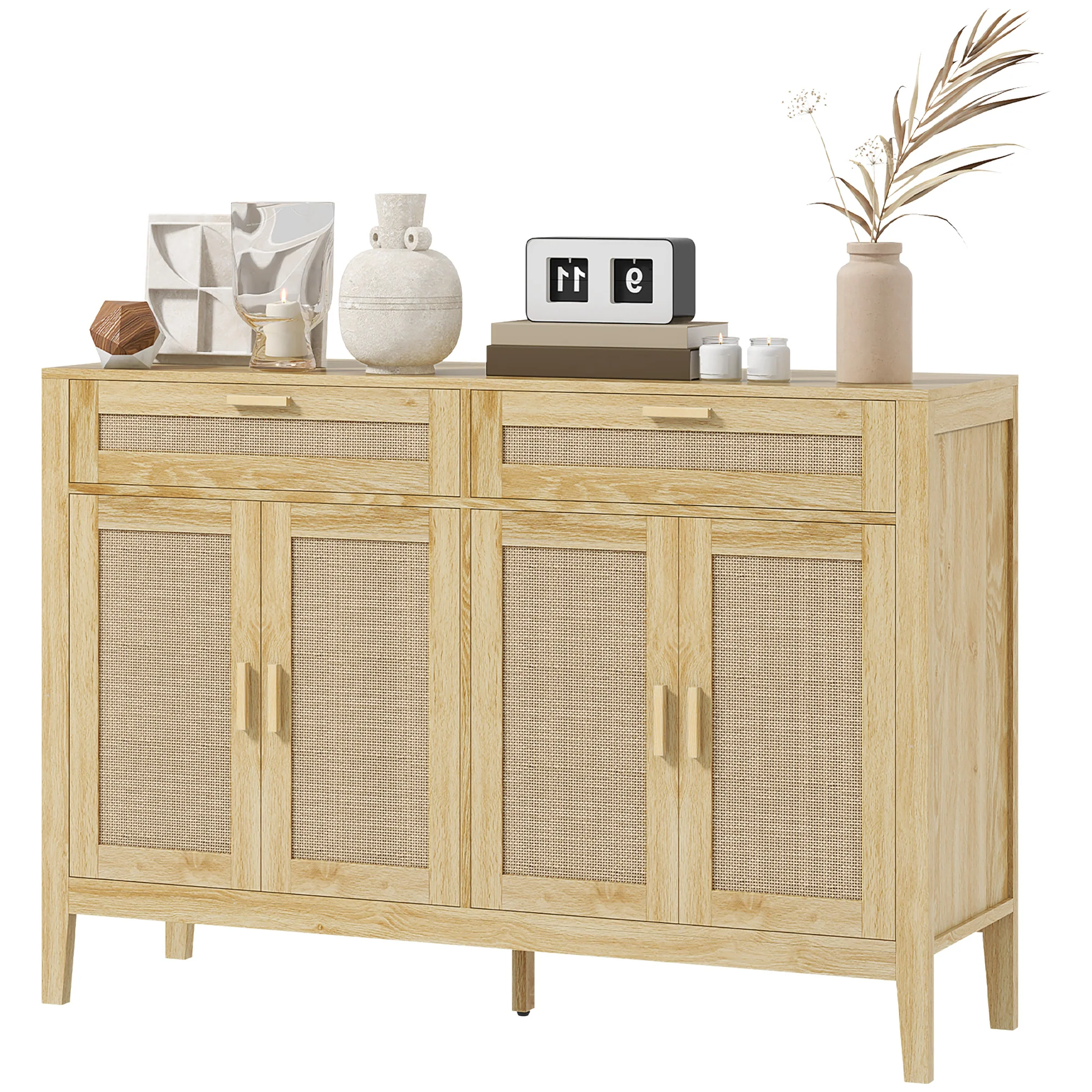Solace Rattan Sideboard Cabinet, Entryway Cabinet with Drawers, Oak - Image 2