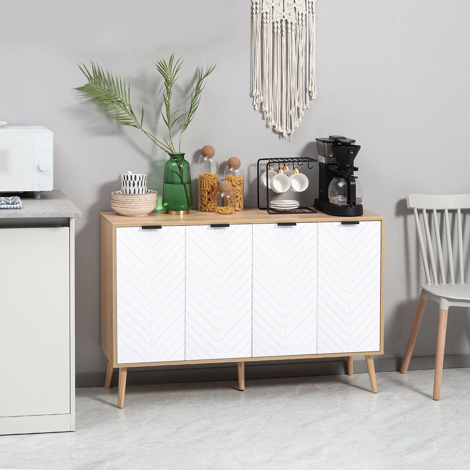 Modern Kitchen Sideboard with 2 Cabinets & Adjustable Shelves, Natural - Image 4