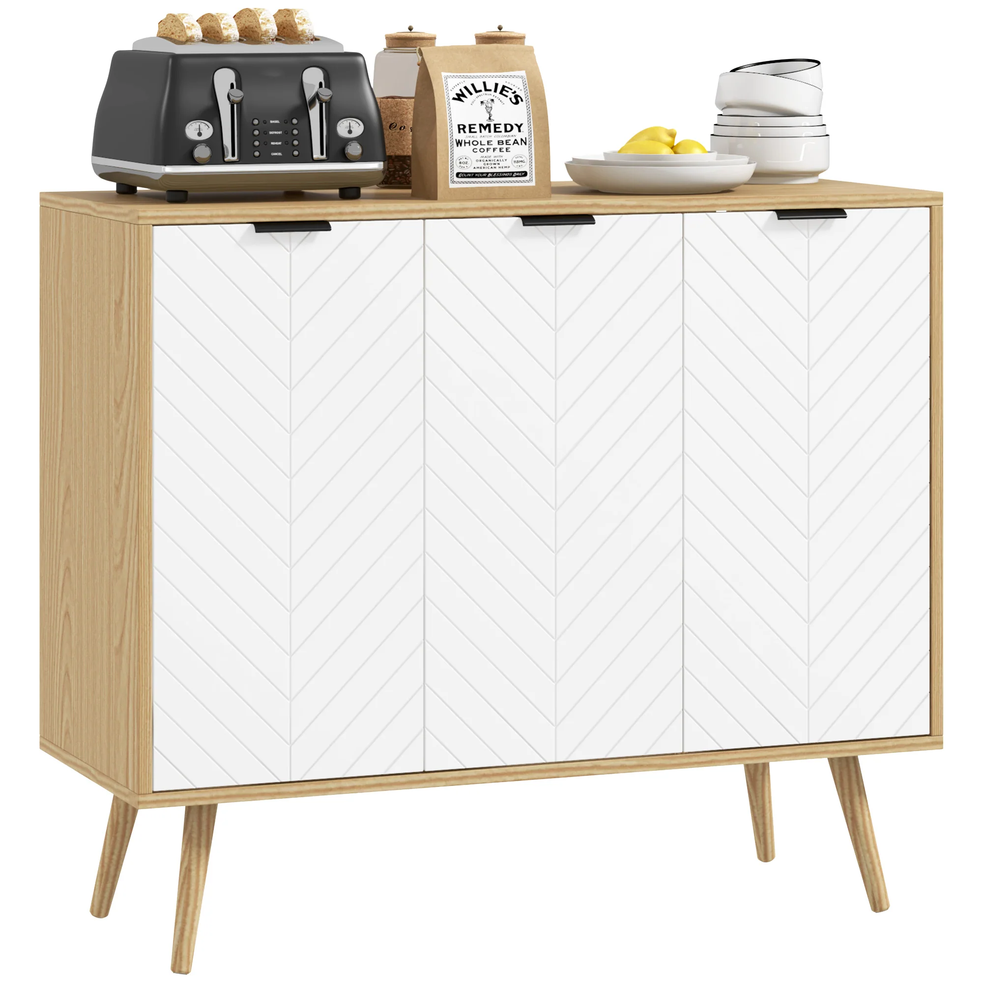 Modern Kitchen Sideboard with 2 Cabinets & Adjustable Shelves, Natural
