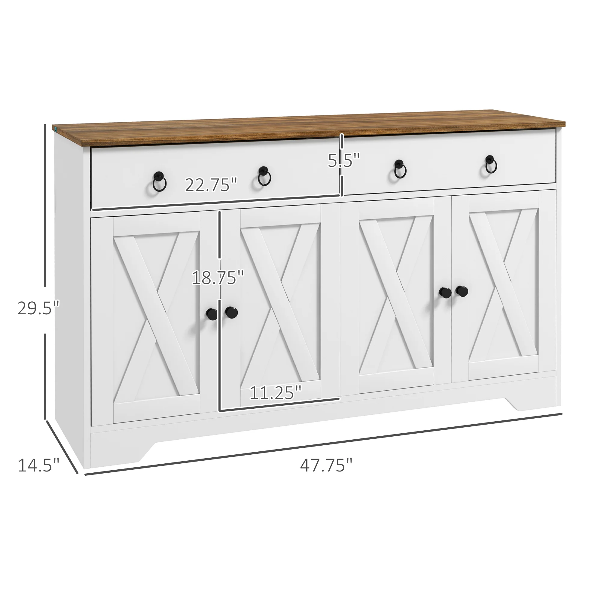 Farmhouse Storage Sideboard, Buffet Cabinet w/ Barn Doors & Adjustable Shelves, White - Image 5
