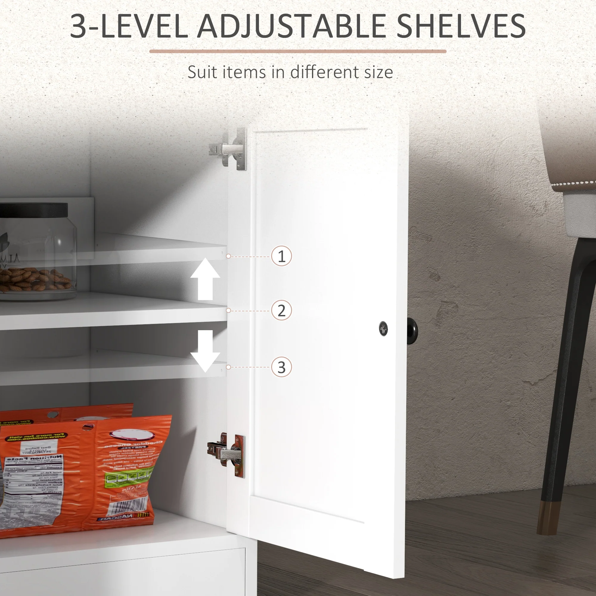 Farmhouse Storage Sideboard, Buffet Cabinet w/ Barn Doors & Adjustable Shelves, White - Image 7