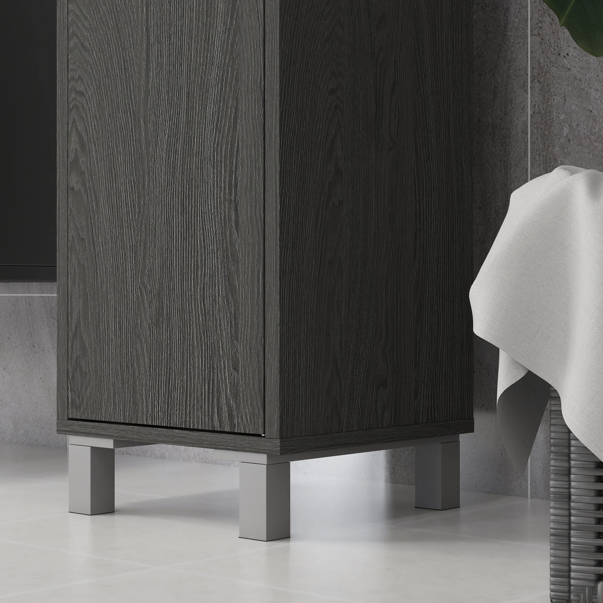 Tall Bathroom Cabinet w/ Mirror, Slim Linen Tower, Doors & Adjustable Shelves, Gray - Image 11
