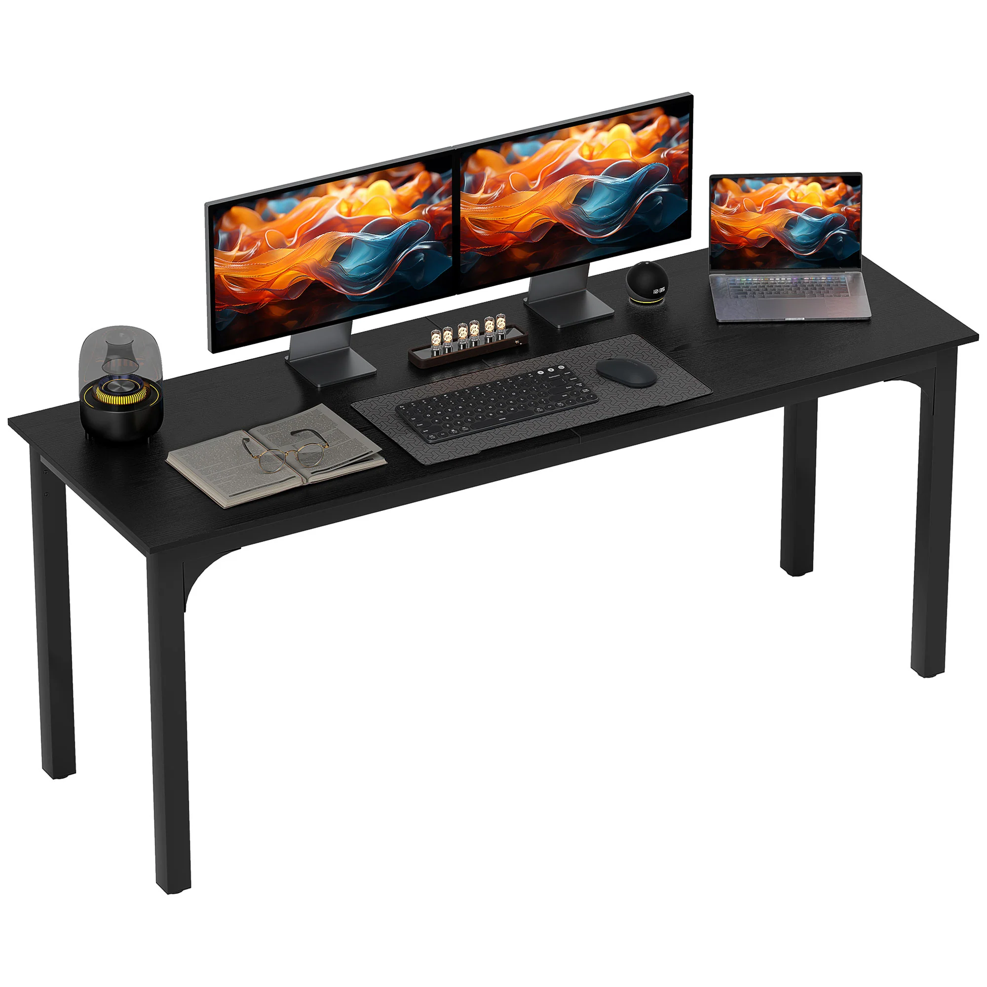 71" Long Home Office Desk for Two Person, Multi-Purpose Computer Table, Distressed Black