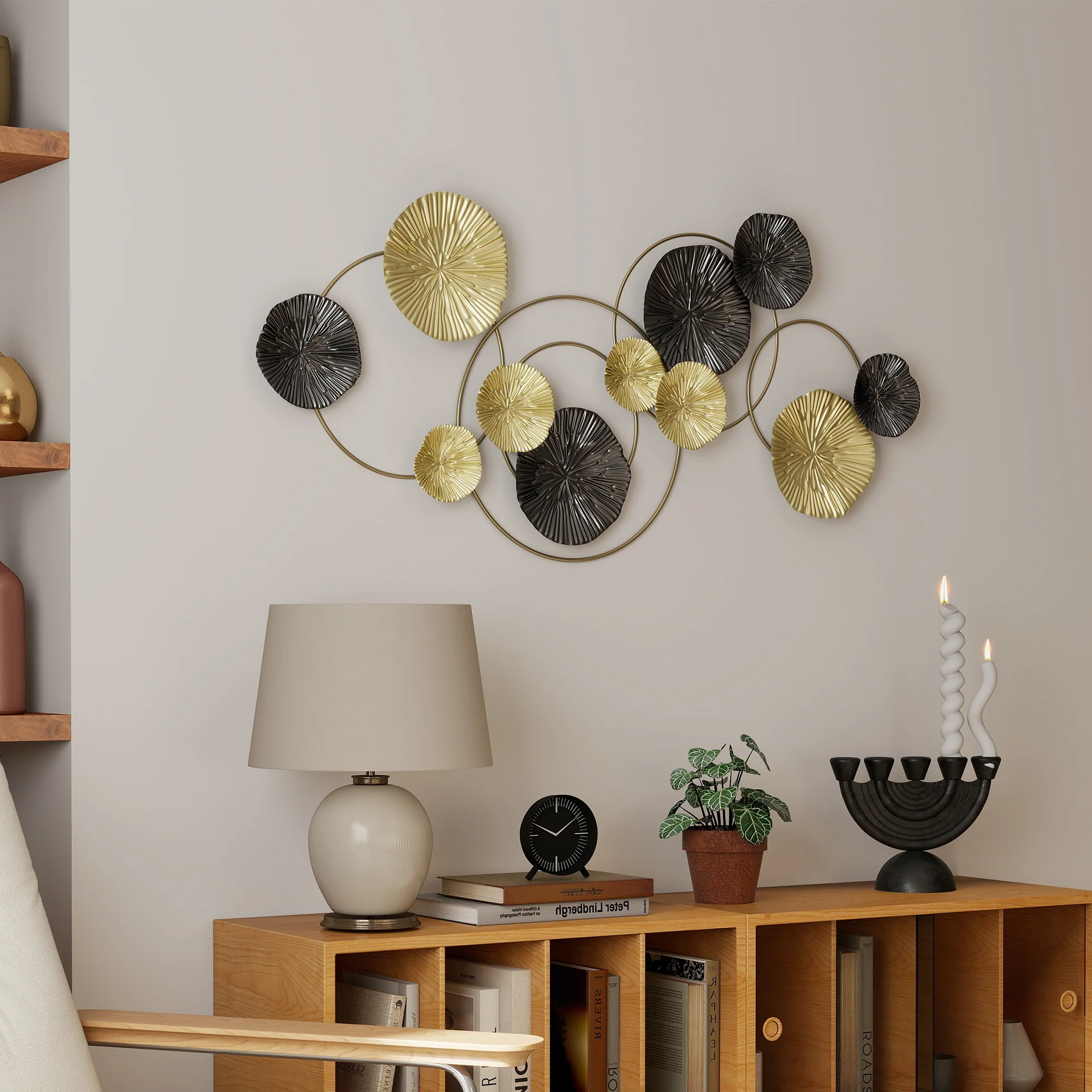 Large Metal Wall Art, Modern Hanging Wall Sculpture with Unique Multi-Disc Design, Horizontal or Vertical Metal Hanging Decoration for Living Room Bedroom Entryway - Image 10