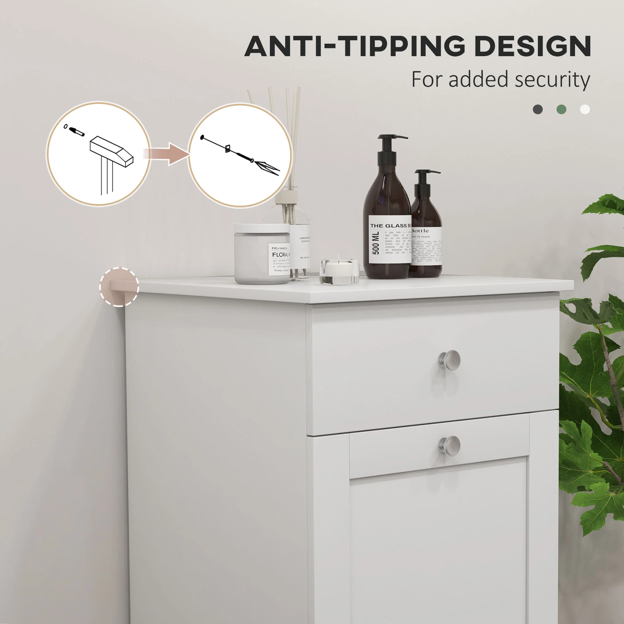 Laundry Cabinet, Bathroom Cabinet with  Foldable Laundry Hamper, and Drawer, White - Image 8
