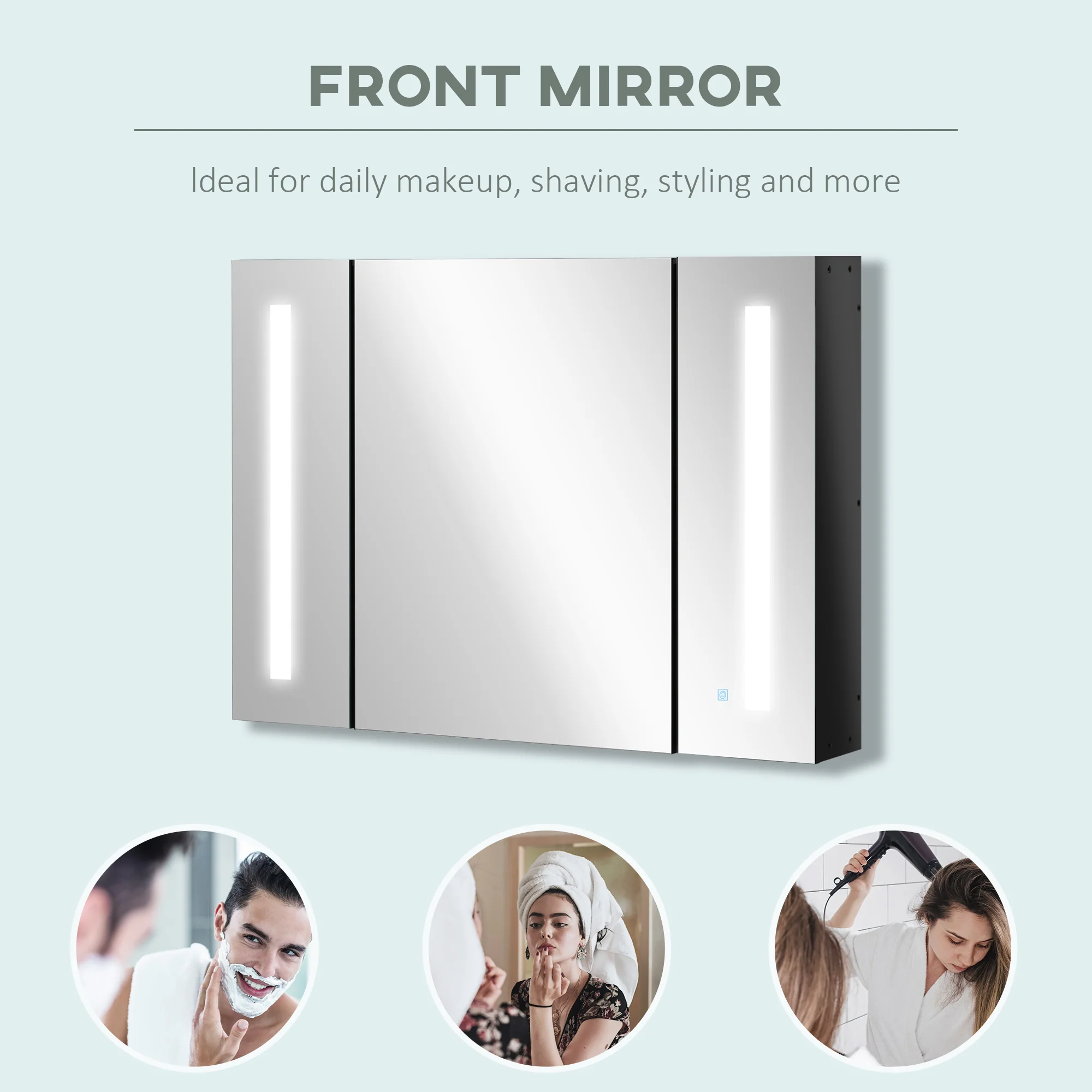 LED Lighted Medicine Cabinet with Mirror, Wall Mounted Cabinet w/ Memory Function, Black - Image 11