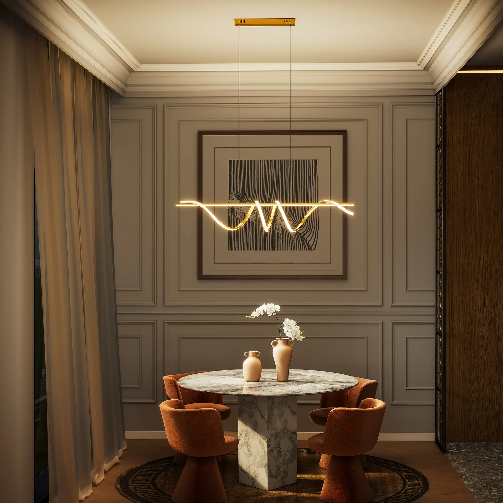 Adjustable LED Spiral Pendant Light with 3-Color Temperature, Gold Tone - Image 4