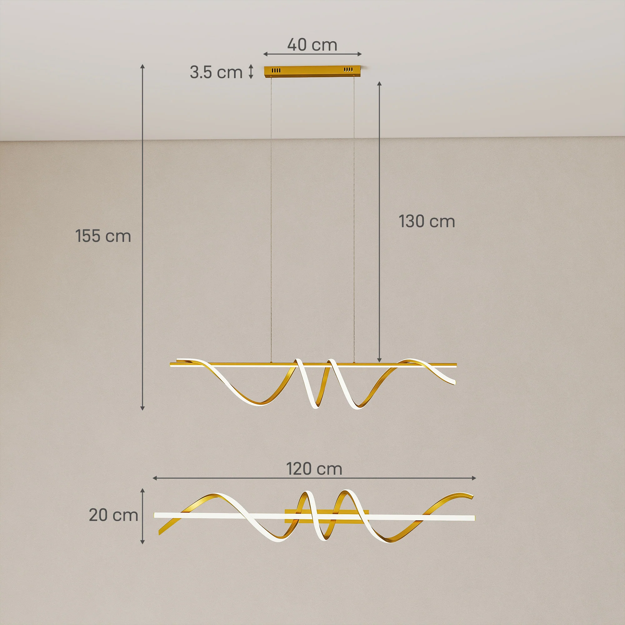 Adjustable LED Spiral Pendant Light with 3-Color Temperature, Gold Tone - Image 5