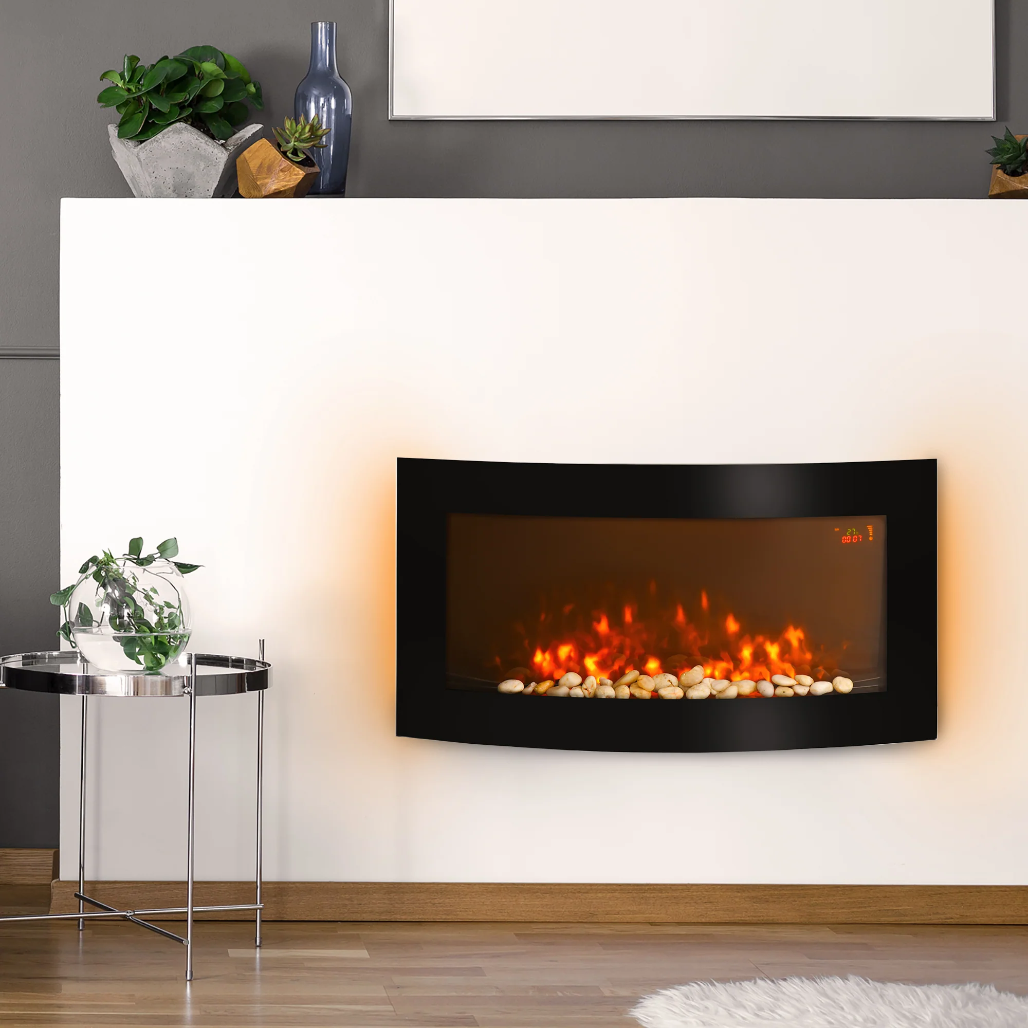 Electric Fireplace with 7 Colour Side Lights Slimline, 1000/2000W, 89.2cm x 48cm - Image 3
