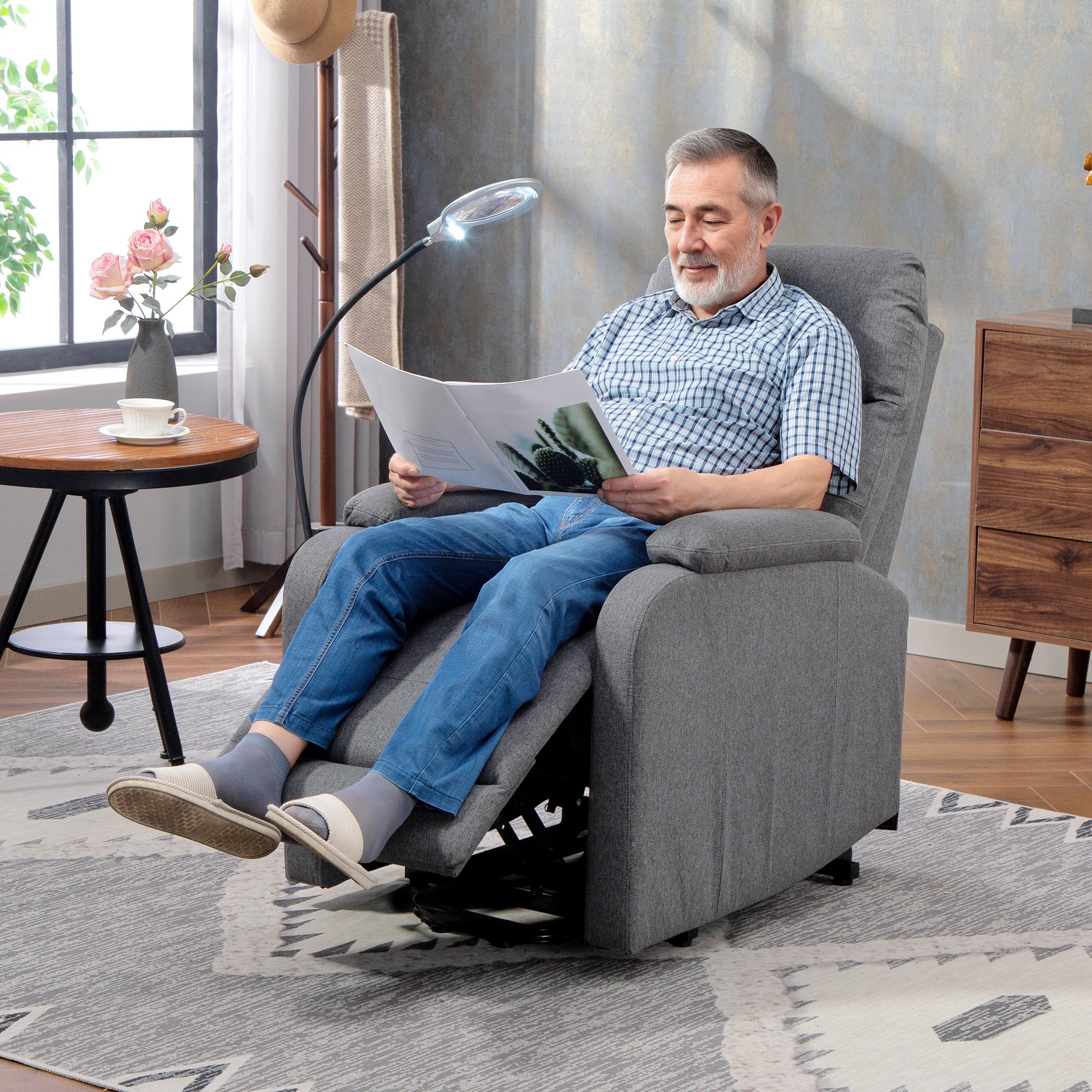 Lift Recliner Armchair for Elderly, Electric Recliner Chair with LED Magnifying Glass, Grey - Image 10