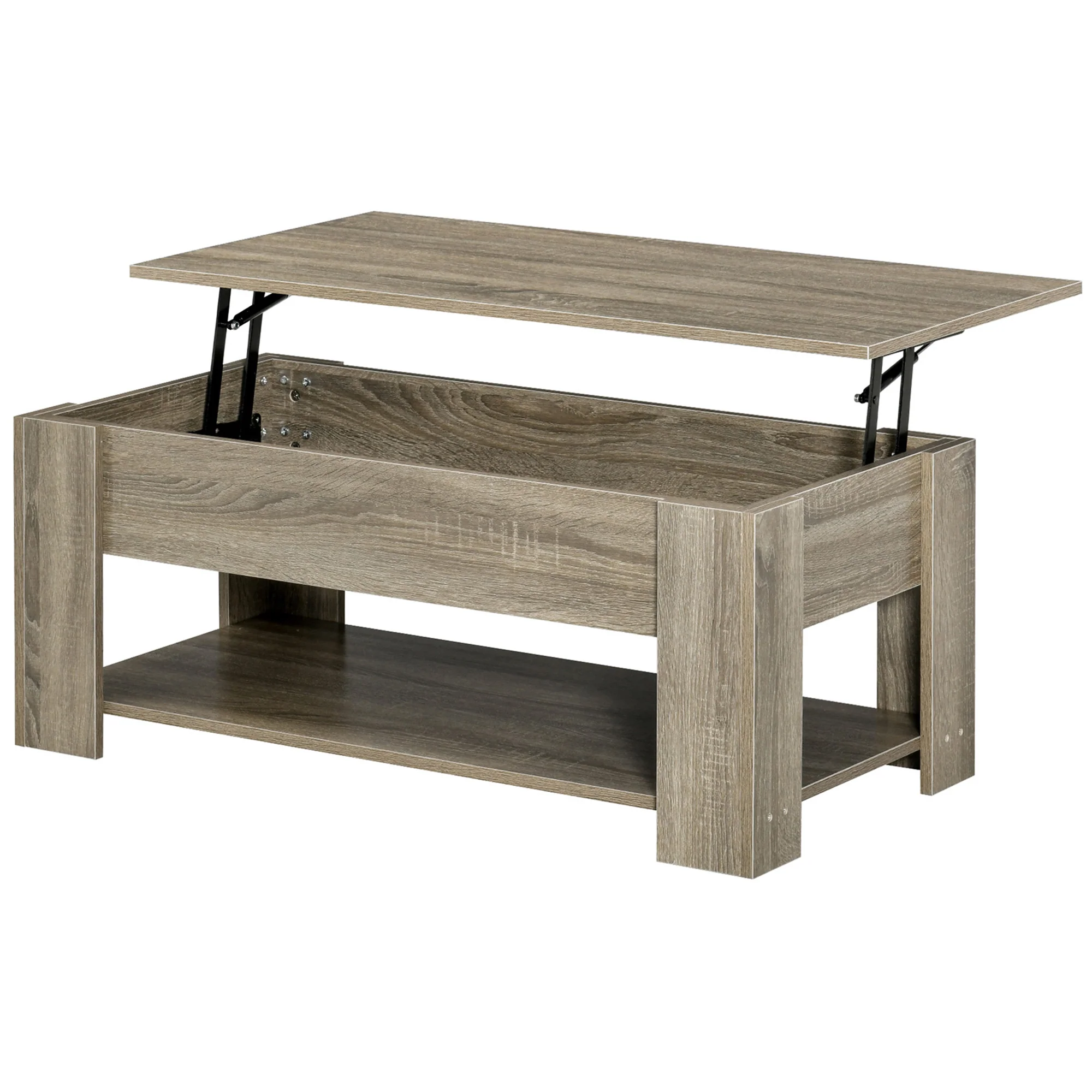 Lift Top Coffee Table with Hidden Storage & Open Shelf, Grey - Image 2