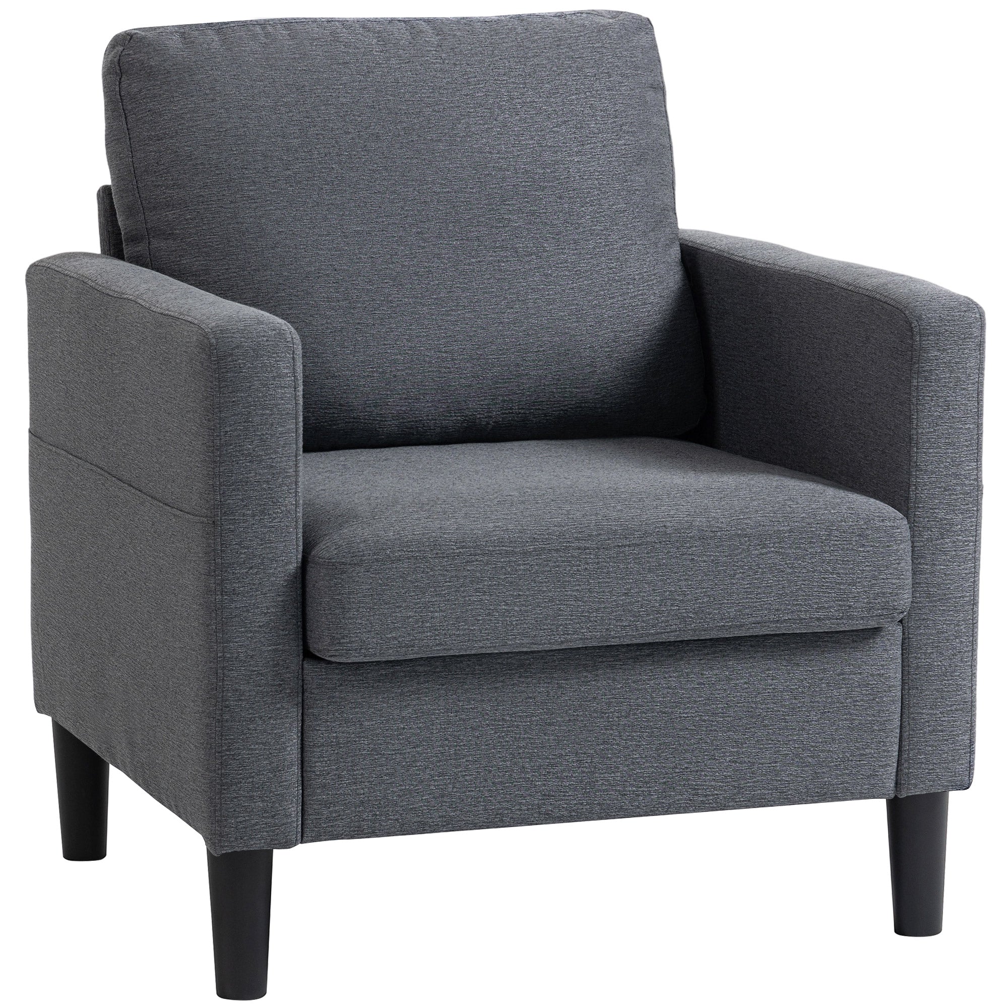 Linen-Feel Fabric Accent Chair, Modern Armchair, Living Room Chair with Armrests and Thick Padded Seat, Upholstered Single Sofa for Living Room, Bedroom, Study, Dark Grey - Image 12