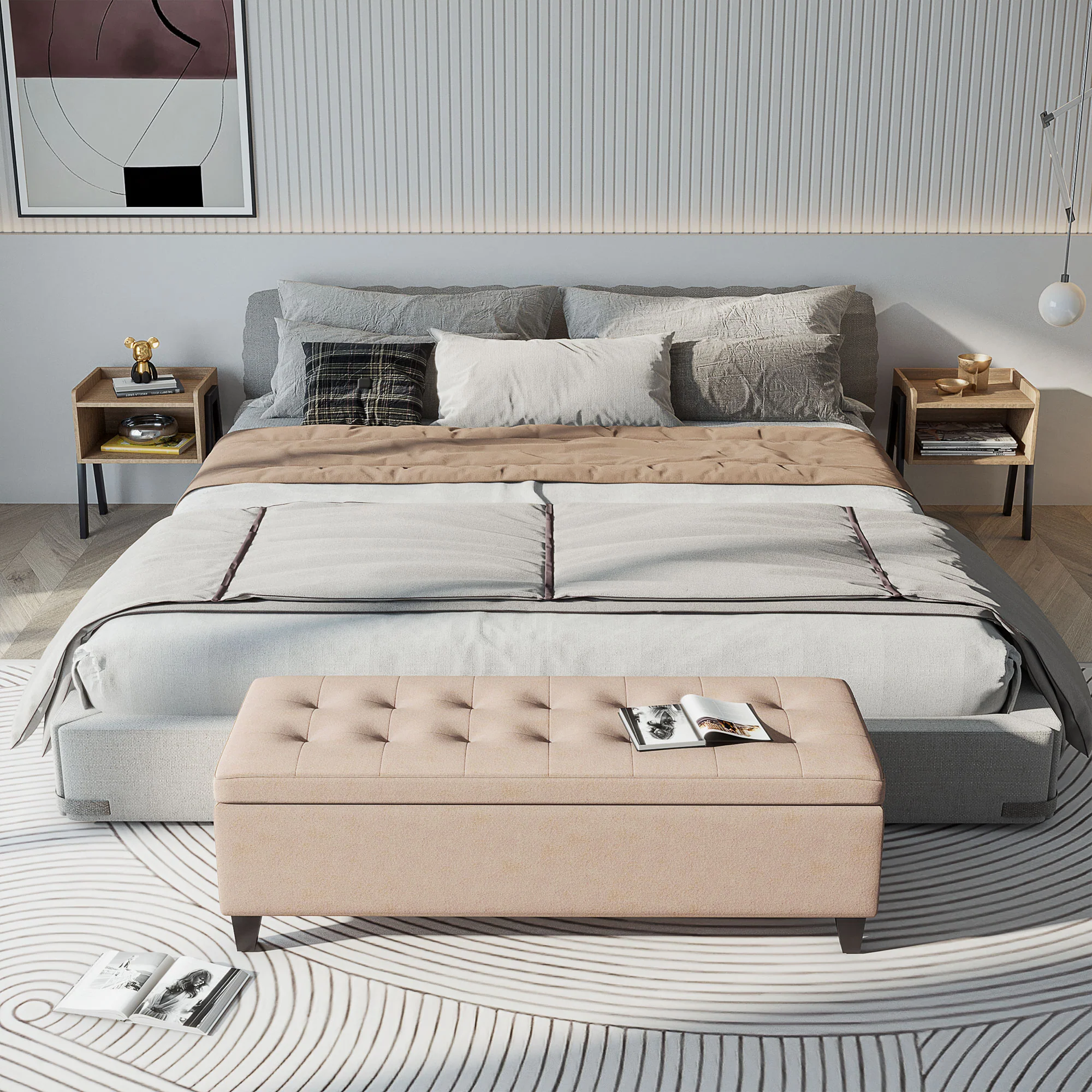 Linen Storage Ottoman, End of Bed Bench with Tufting Design, 125 x 49 x 41.5cm, Beige - Image 4