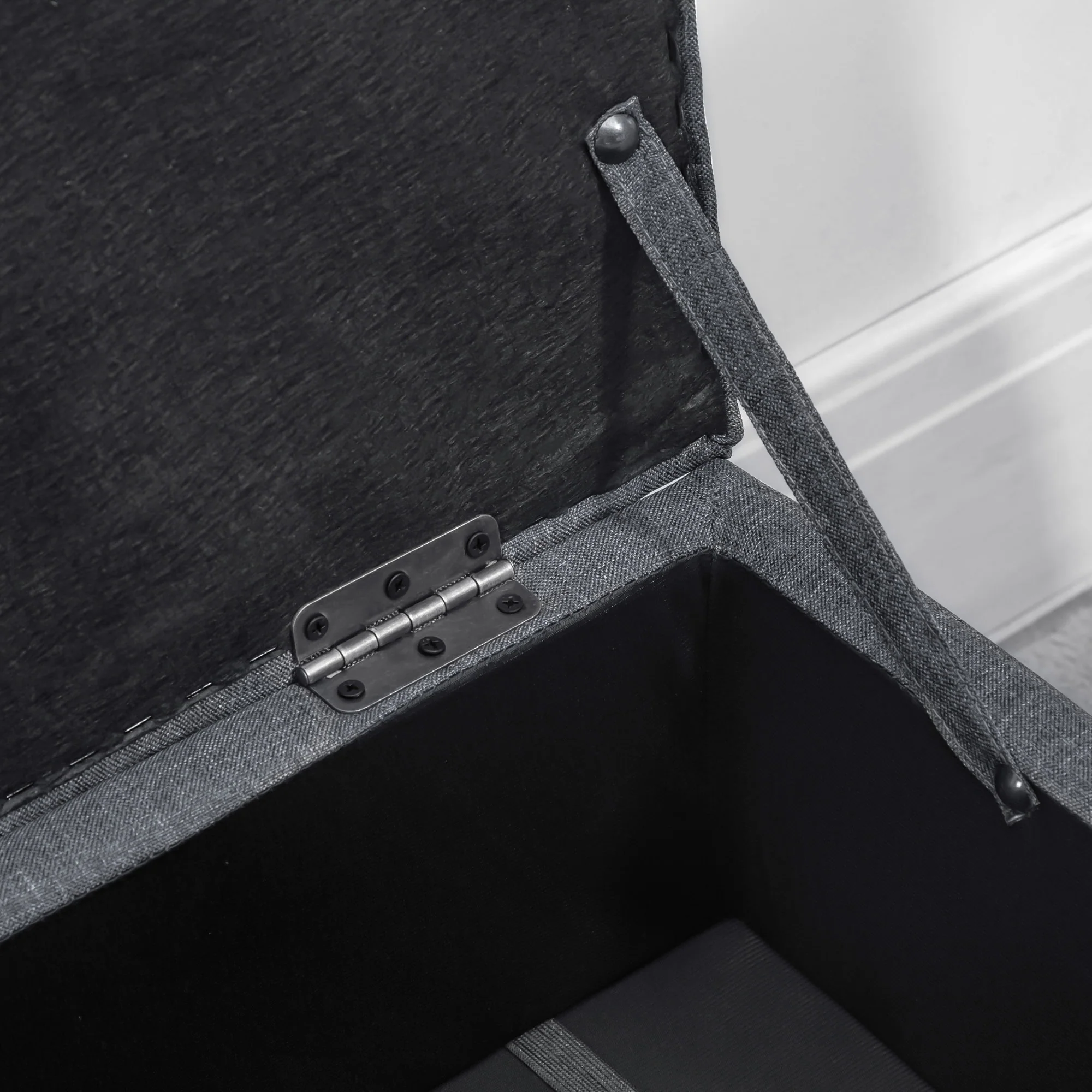 Linen Storage Ottoman with Rubberwood Legs for Storage Box, Bed End, Shoe Bench, Dark Grey - Image 10
