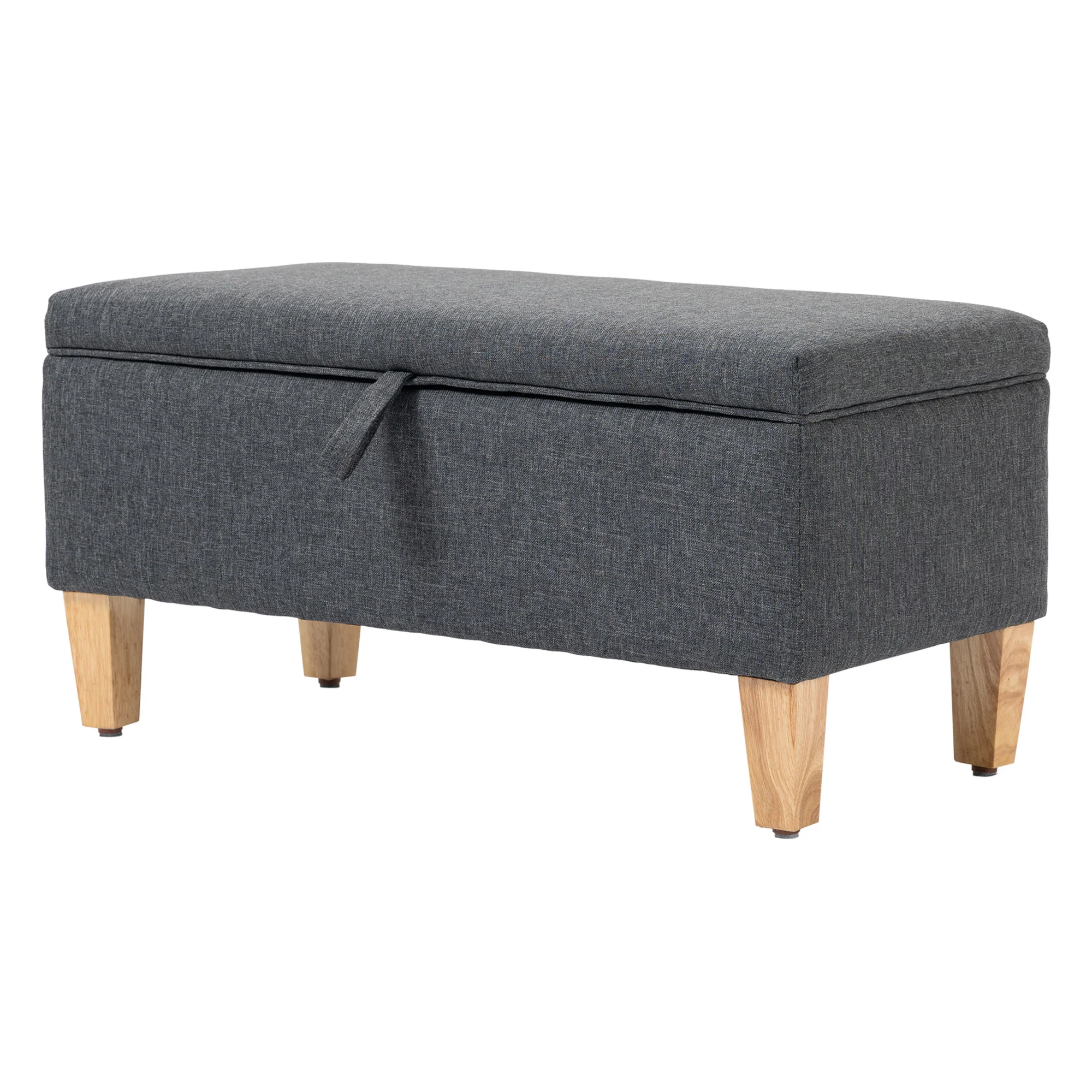 Linen Storage Ottoman with Rubberwood Legs for Storage Box, Bed End, Shoe Bench, Dark Grey - Image 2